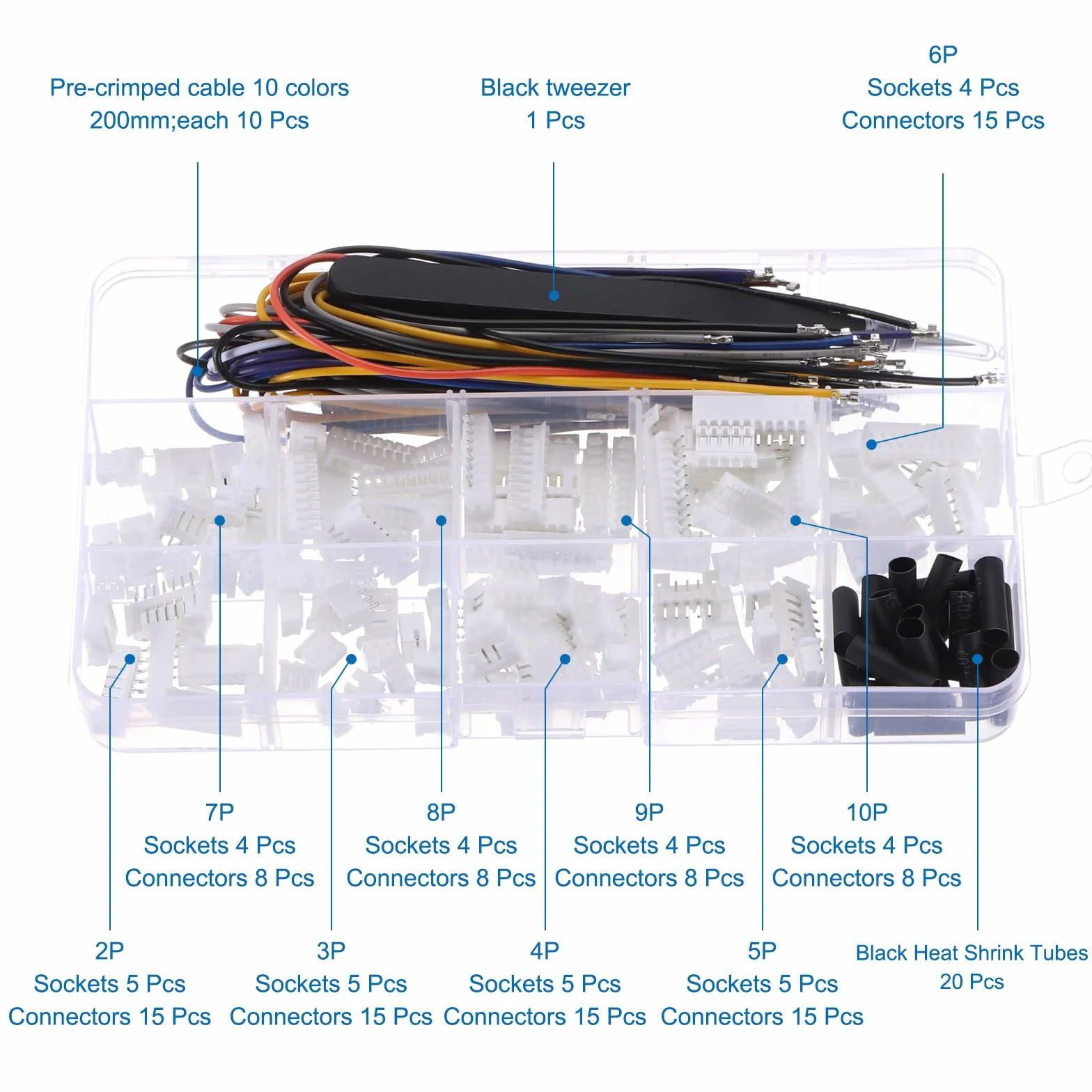 QUARKZMAN JST-XH 240 sztuk złącza żeńskie męskie pin-header 2,54 mm 22AWG 300 mm przewodnik kablowy