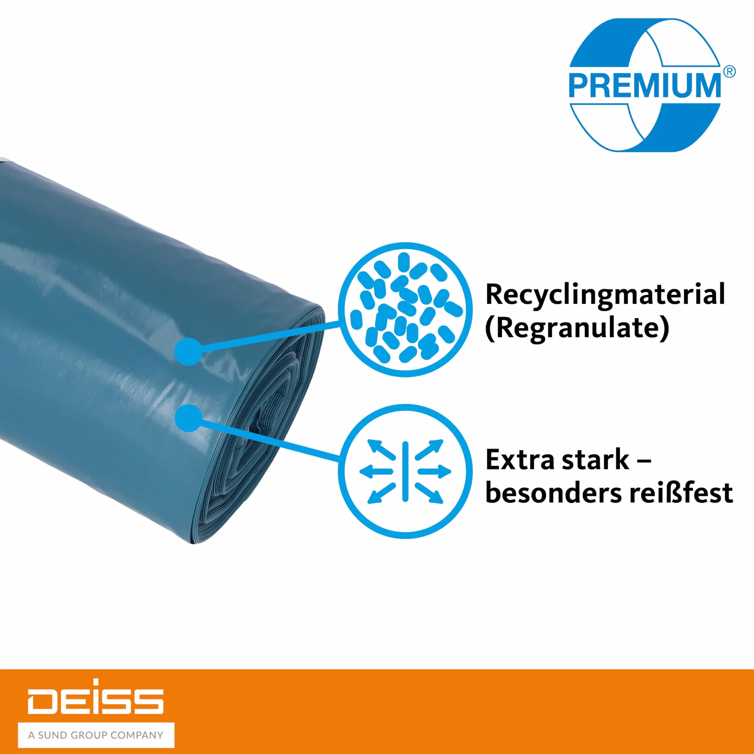 Deiss Premium 10708 worki na śmieci, 2 1/4 x 1000 mm typ 60 niebieski (opakowanie 25)