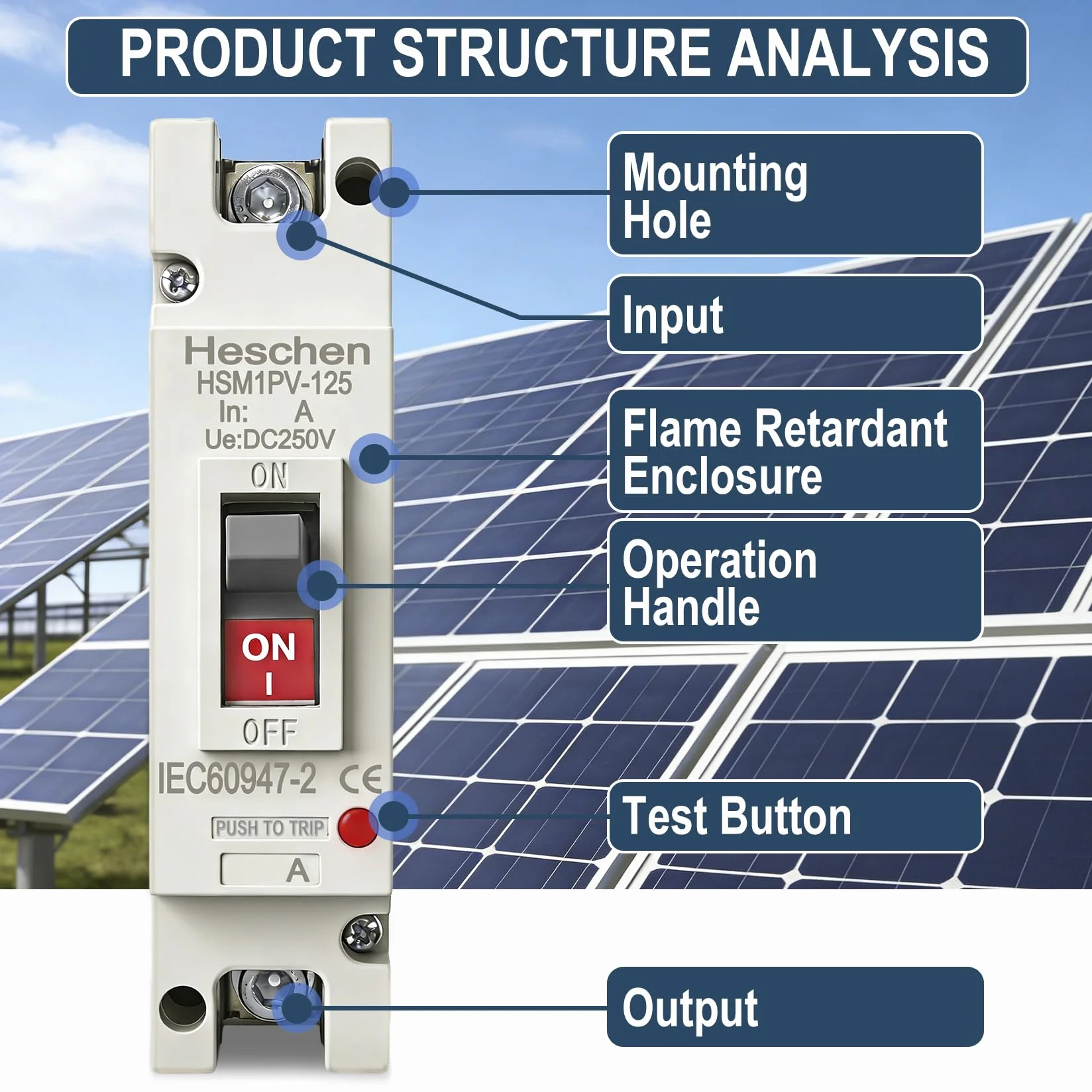 Heschen HSM1PV-125 Przełącznik DC MCCB 1-biegunowy DC250V 125A do instalacji solarnej PV