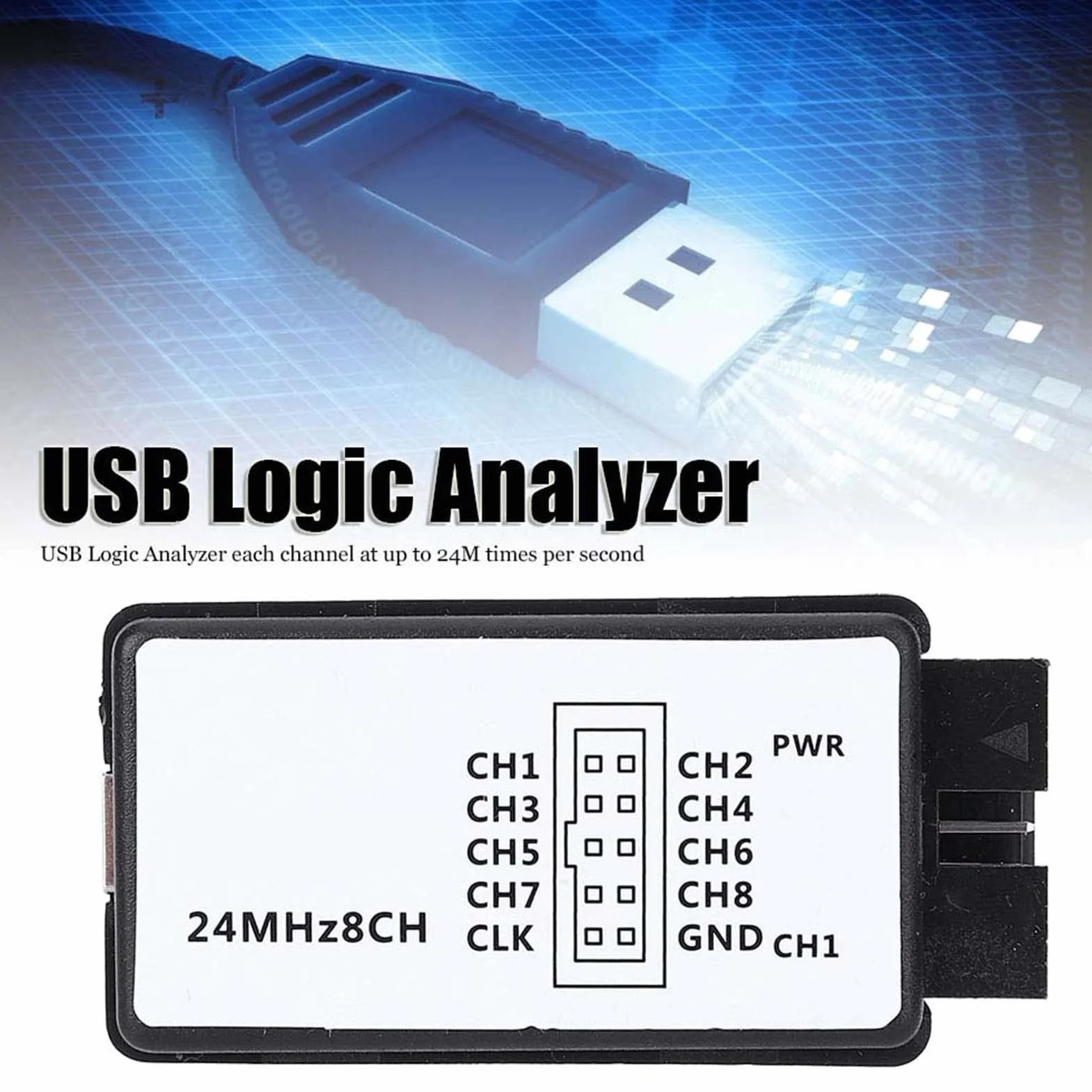 Analizator Stanów Logicznych 8-Kanałowy USB 24MHz Cyfrowy Kieszonkowy z 5PF Pamięcią Wejściową i Akcesoriami