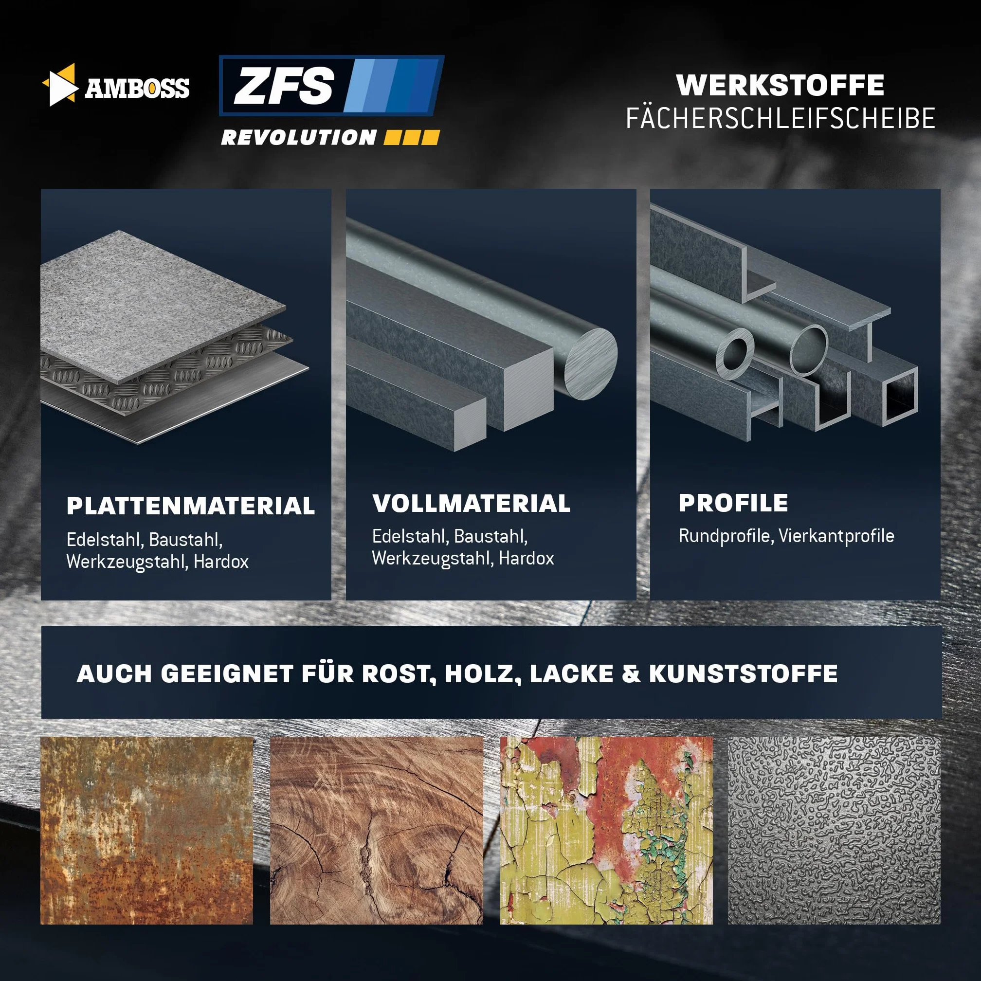 Zestaw tarcz wachlarzowych Ø125mm K41-120 (po 2 sztuki) do stali/stali nierdzewnej - polerowanie, odrdzewianie, szlifowanie fug - AMBOSS Werkzeuge ZFS tarcza lamelowa niebieska do szlifierki kątowej