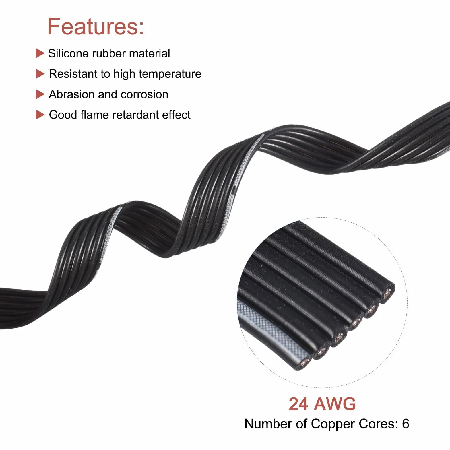 QUARKZMAN 24AWG silikonowy kabel płaski 6-biegunowy 10 m czarny