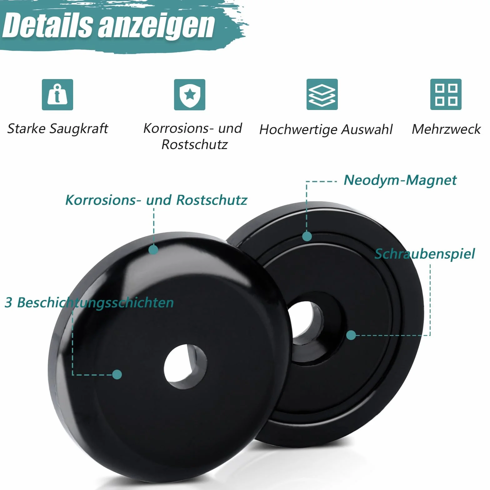 Magnesy neodymowe 25 x 7 mm 30 kg z otworem i kapsułką 6 sztuk
