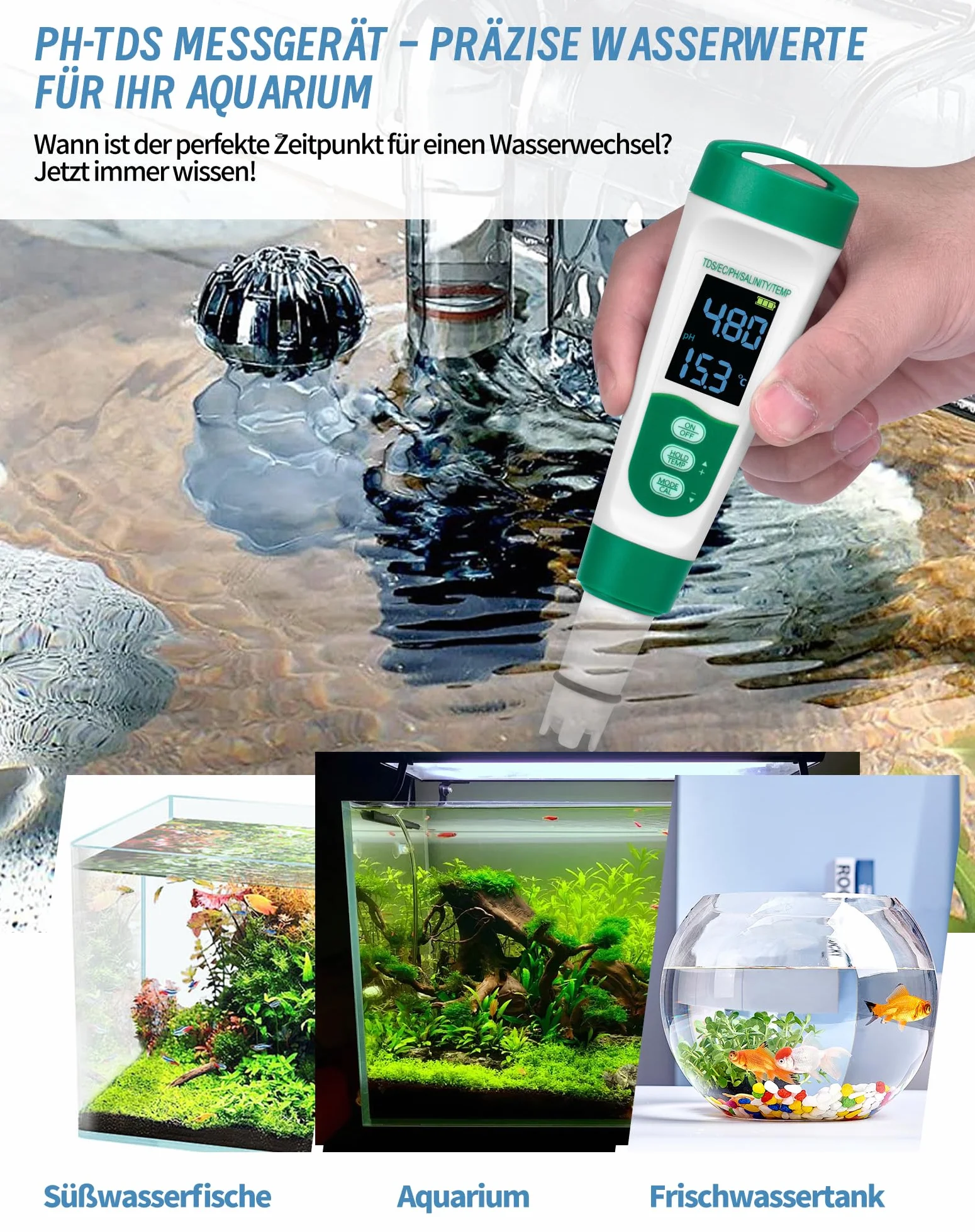 Miernik pH 5 w 1 TDS EC PH Temp Salt(%) do basenów, wody pitnej, hydrokultura, jacuzzi, akwarium, SPA, brwi, miernik PHEC, tester jakości wody