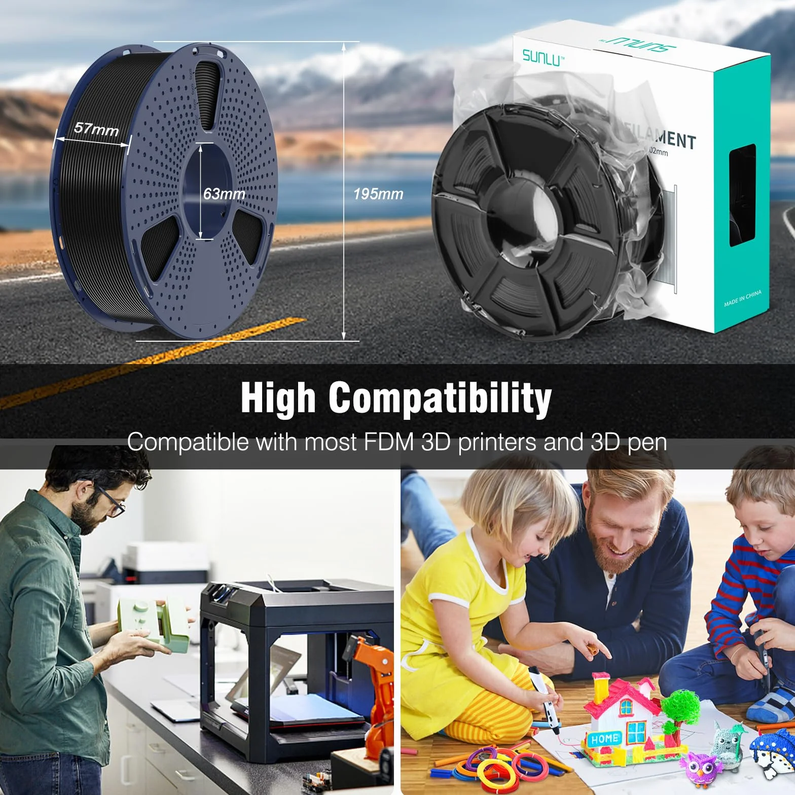 SUNLU ASA Filament 1,75 mm Odporny na UV Deszcz Ciepło Szpula 1KG Niebieski do Drukarek 3D