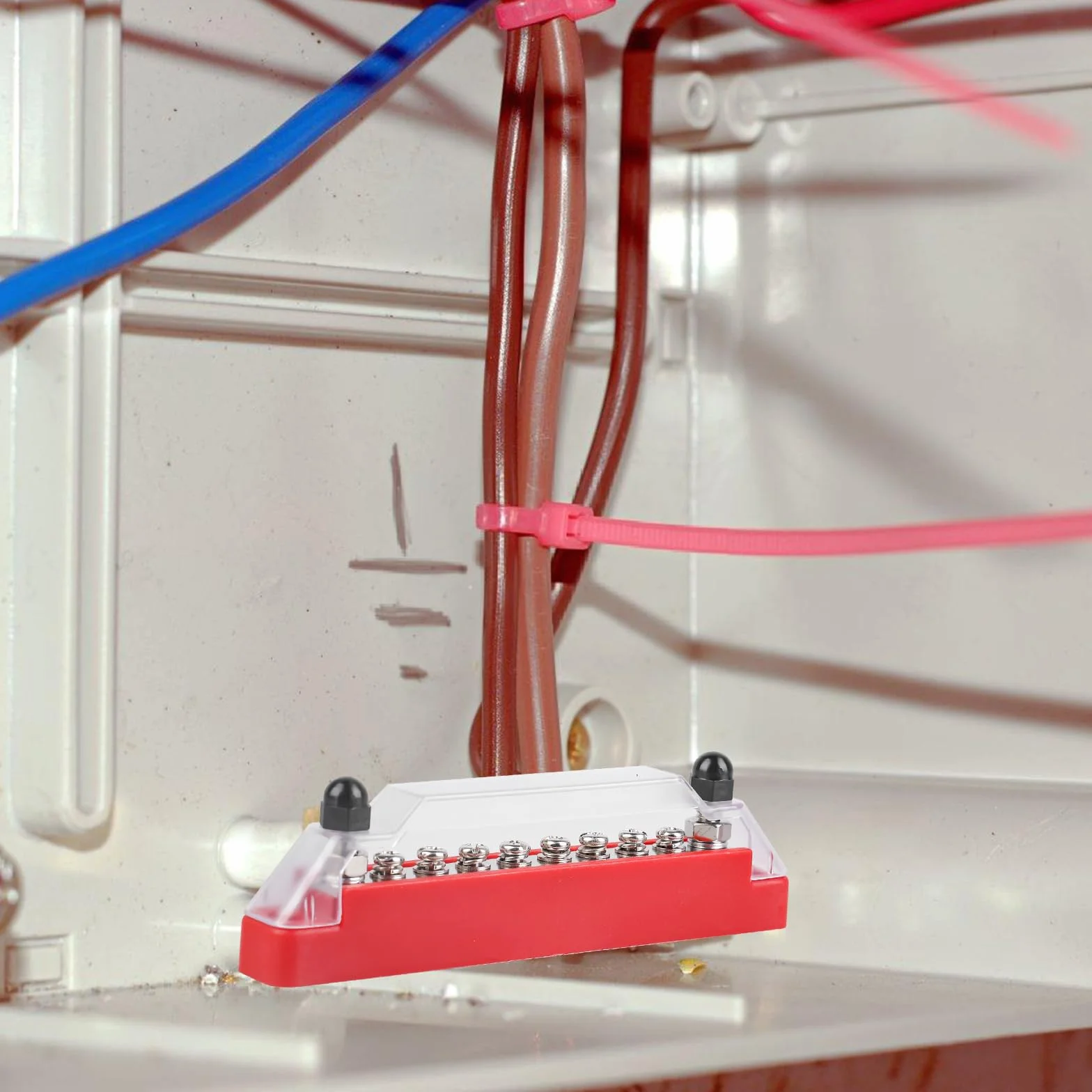 2 sztuki szyn zbiorczych 12 V-48 V DC, blok rozdzielczy, blok rozdzielający 150 A BusBar Box z 6 x bolcami zaciskowymi M8 i 2 x bolce zaciskowe M6, szyny zbiorcze 150 A, blok rozdzielczy, blok szyn