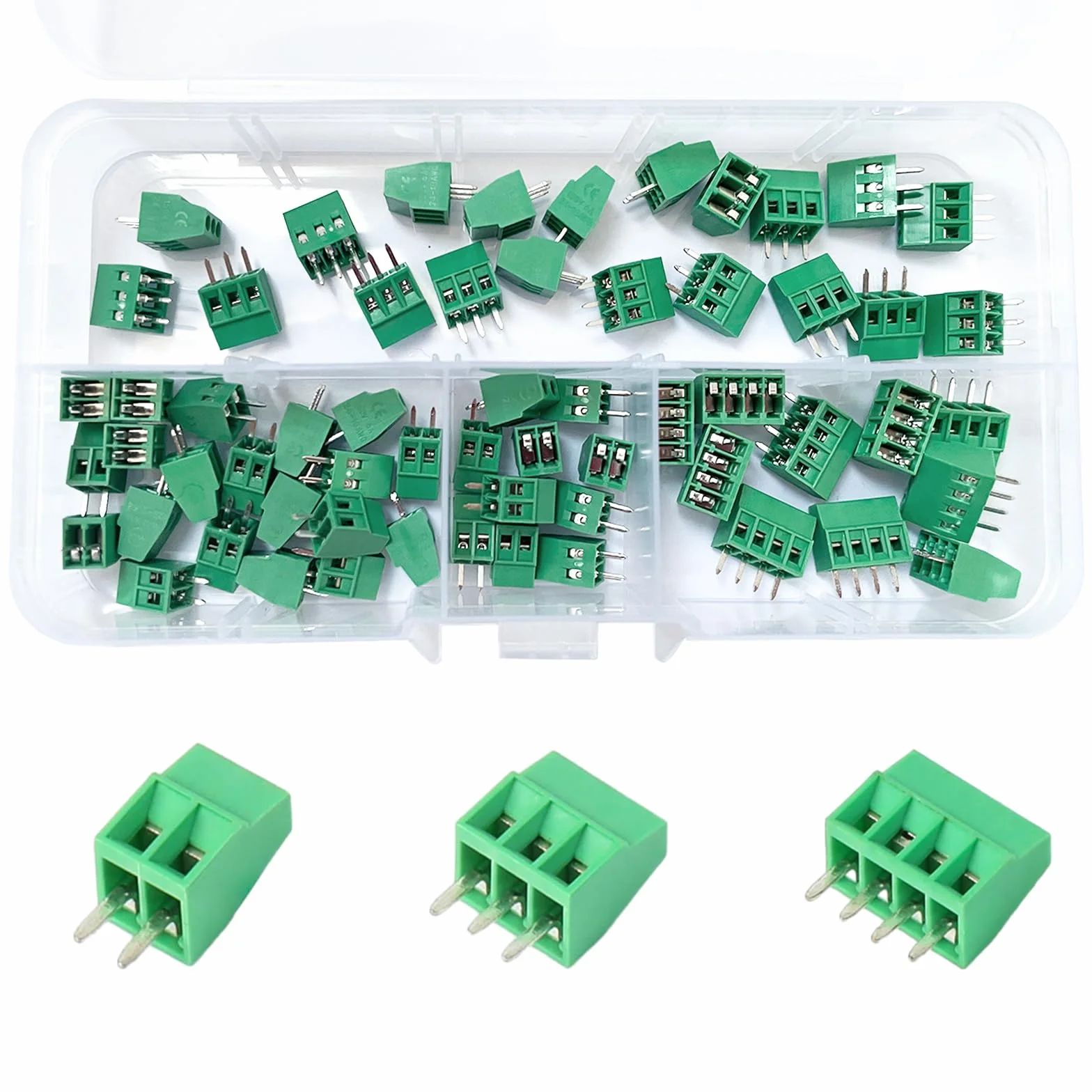 60 sztuk zacisków śrubowych PCB, 2,54 mm 0,1" Pitch PCB Mount Screw Terminal Block,2P 3P 4P Terminal 6A do kabli 26-18AWG