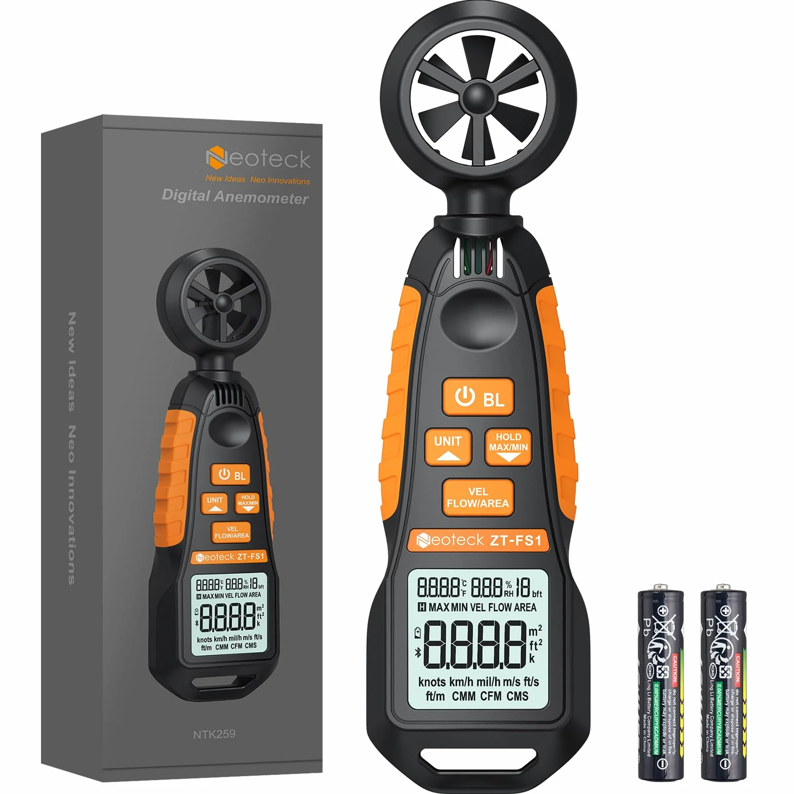 Neoteck Ręczny anemometr Cyfrowy miernik prędkości wiatru CFM Tester prędkości przepływu powietrza