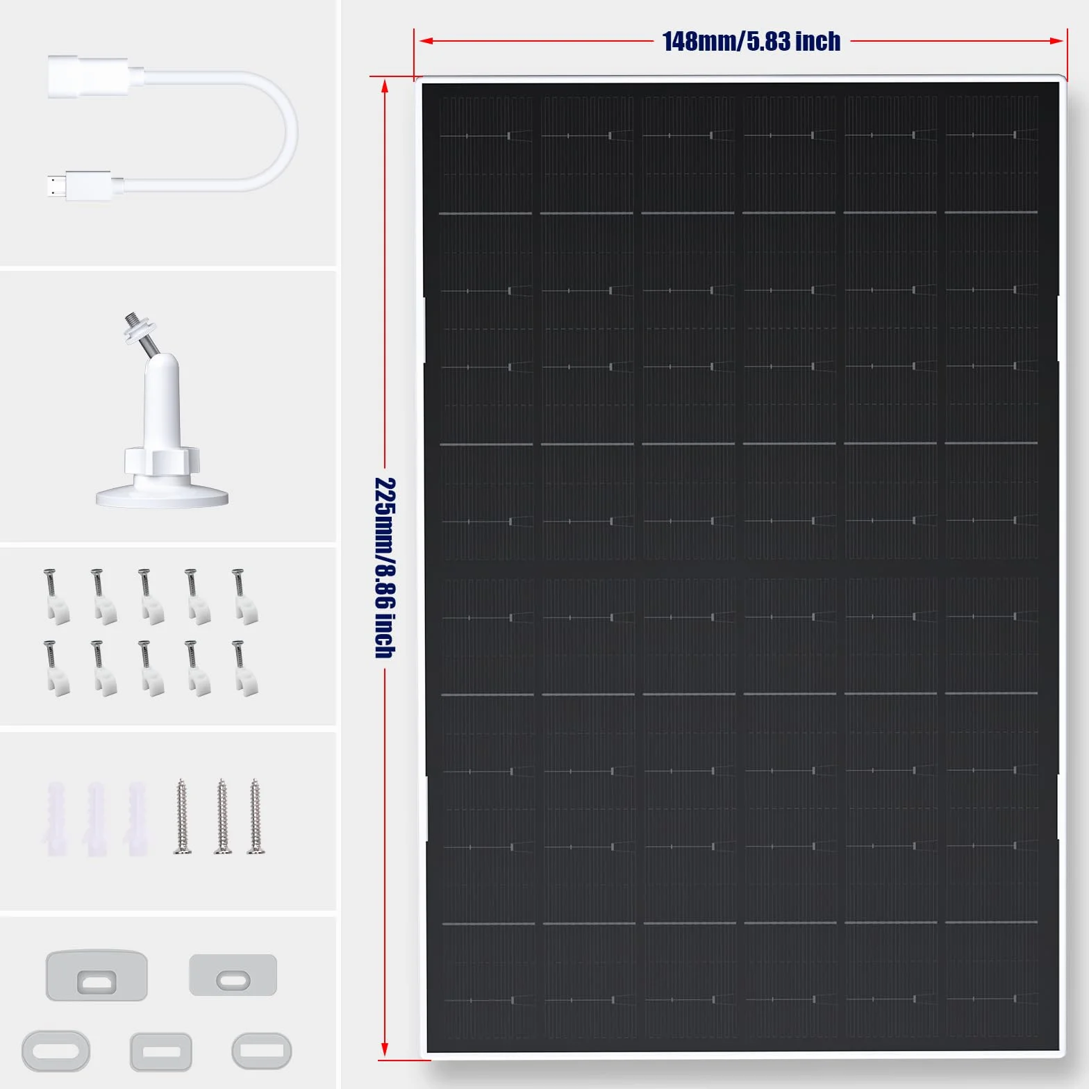 Panel słoneczny 7 W do kamery Eufy – kompatybilny z EufyCam 2C/2C Pro/2/2 Pro/E/E20/E40/L20/L40 – wodoszczelność IP66, kabel USB-C 3 m i uchwytem 360°