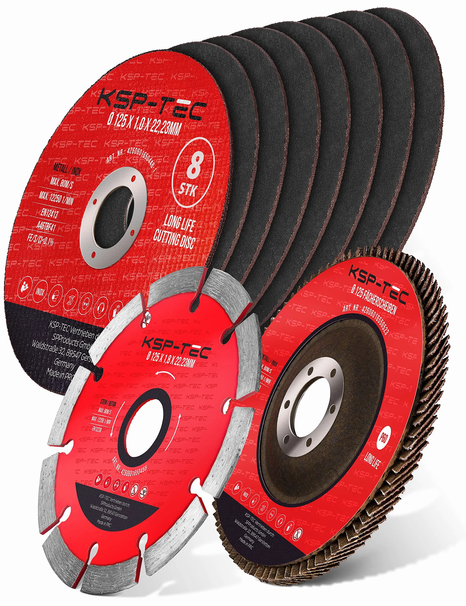 KSP-Tec® │8 tarcz do cięcia 125 x 1,0 mm [z okularami ochronnymi i ochroną słuchu] szybka elastyczna z kamienia, tarcza wachlarzowa
