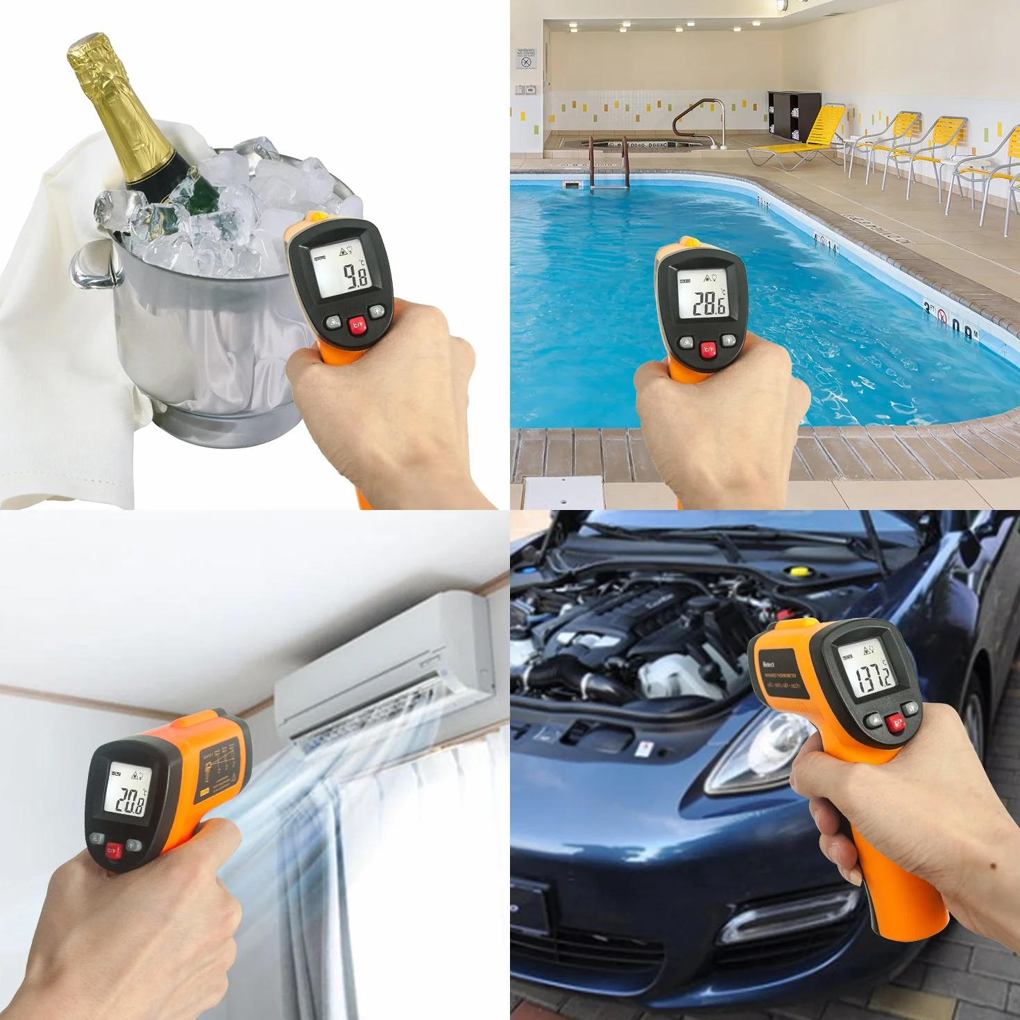 Helect (nie dla ludzi) cyfrowy termometr laserowy na podczerwień, pirometr (-50°C do 550°C) z podświetleniem LCD