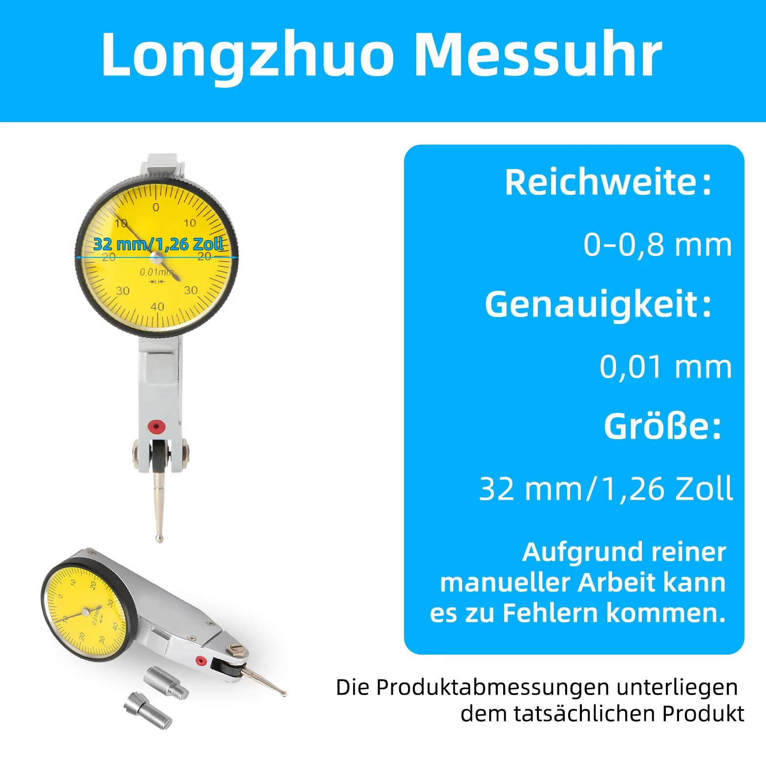 Longzhuo Zegar pomiarowy 0-0,8 mm magnetyczne szyny jaskółczy ogon zegar pomiarowy wskaźnik testowy 0,01 mm skala pomiarowa narzędzie pomiarowe (w zestawie akcesoria)