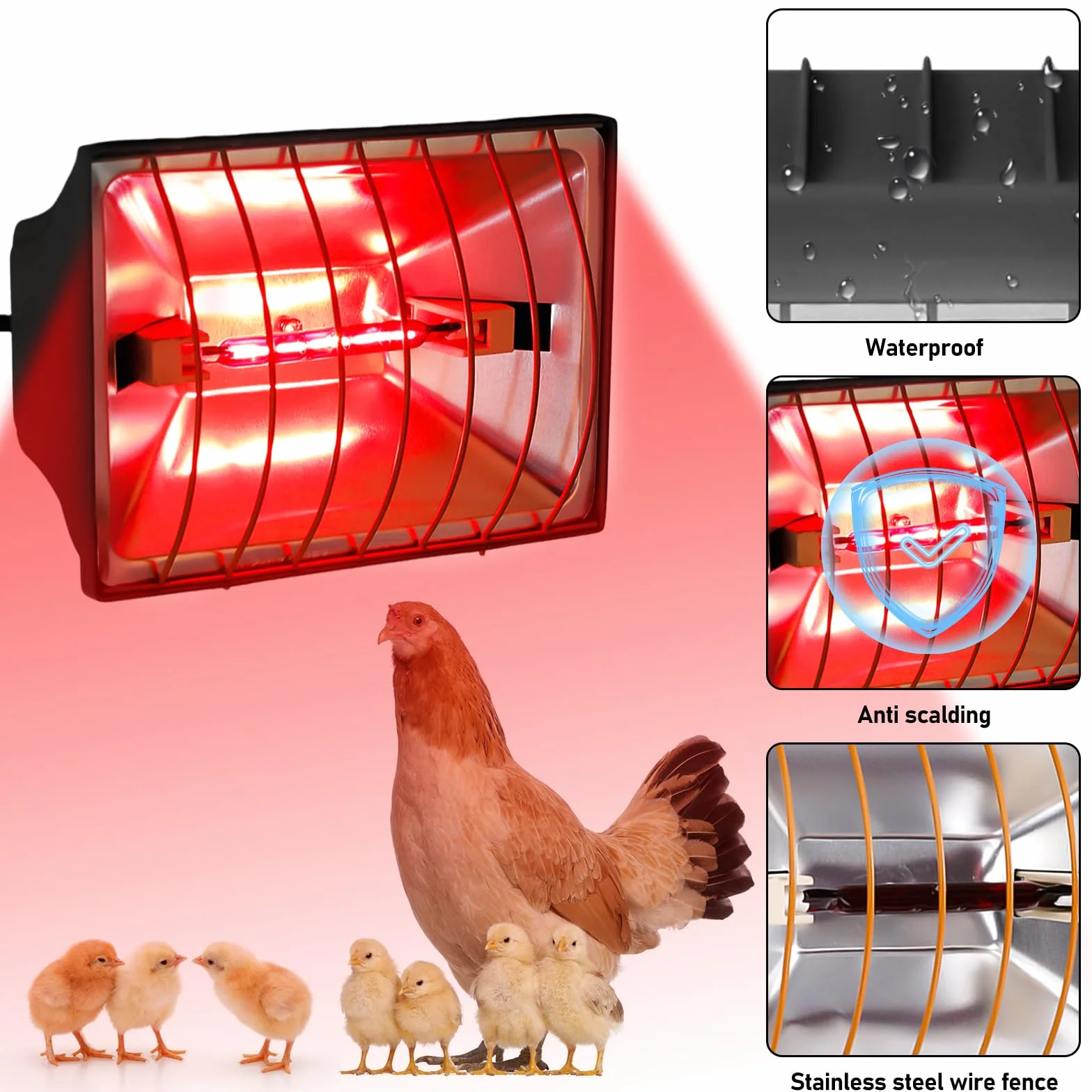 Lampa grzewcza na podczerwień 1,8 m 175 W z wtyczką UE dla zwierząt