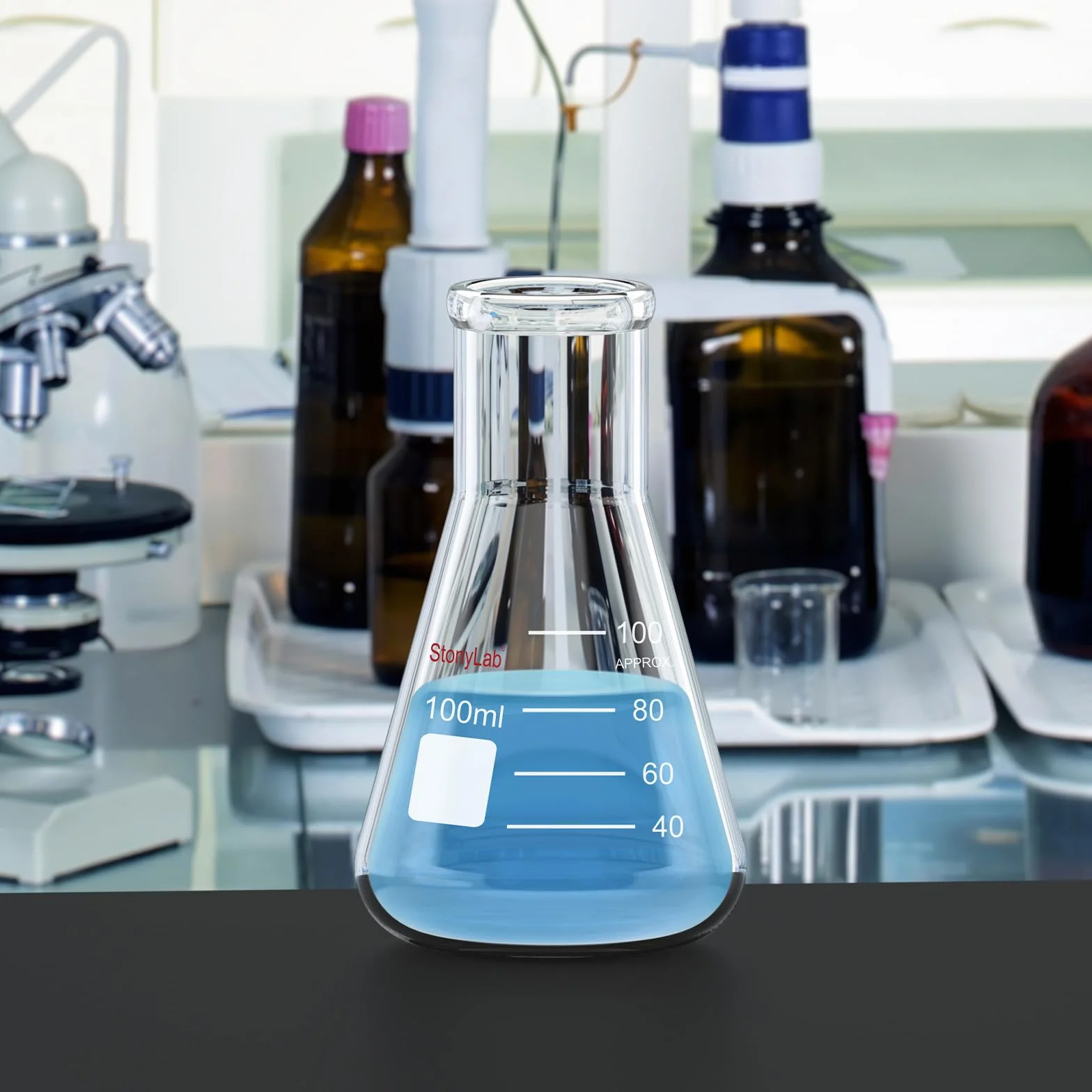 StonyLab 1– (opakowanie szklane 100 ml ciężkie butelki Erlenmeyer z grubą krawędzią – (100 ml pasuje do StonyLab 5 # gumowy stoper)