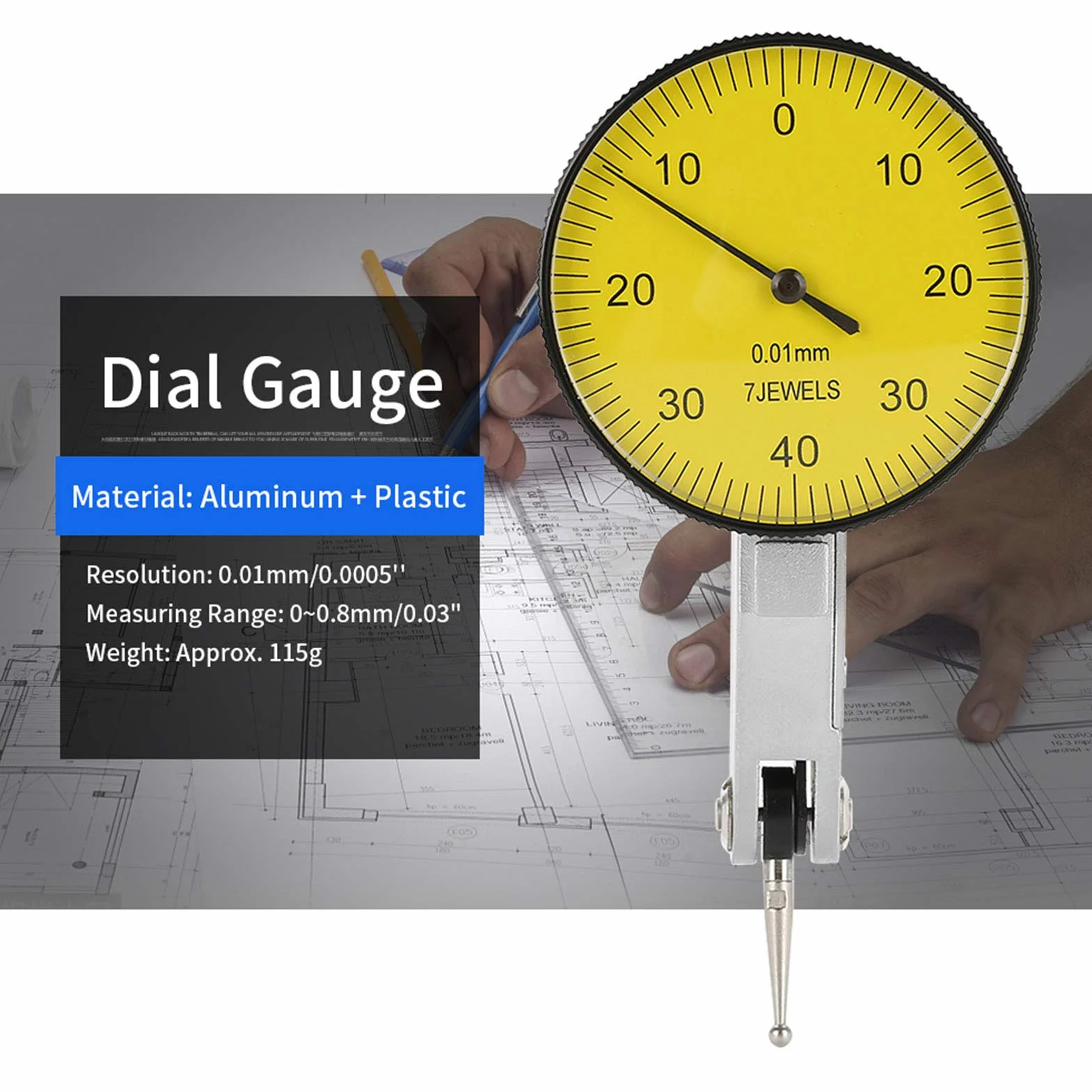 Elprico Dial Test Indicator, Präzision 0,01 mm, Metrisch, Hebelmessgerät, mit Aufbewahrungskoffer