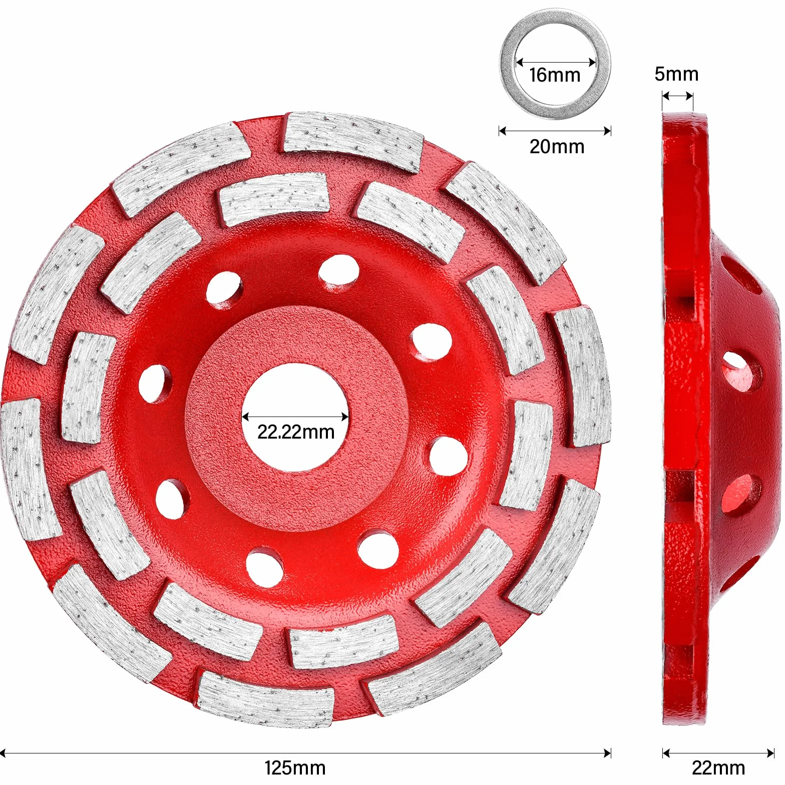 Diamentowa tarcza szlifierska 125 mm x 22,23 mm, dwurzędowa do betonu, kamienia, granitu