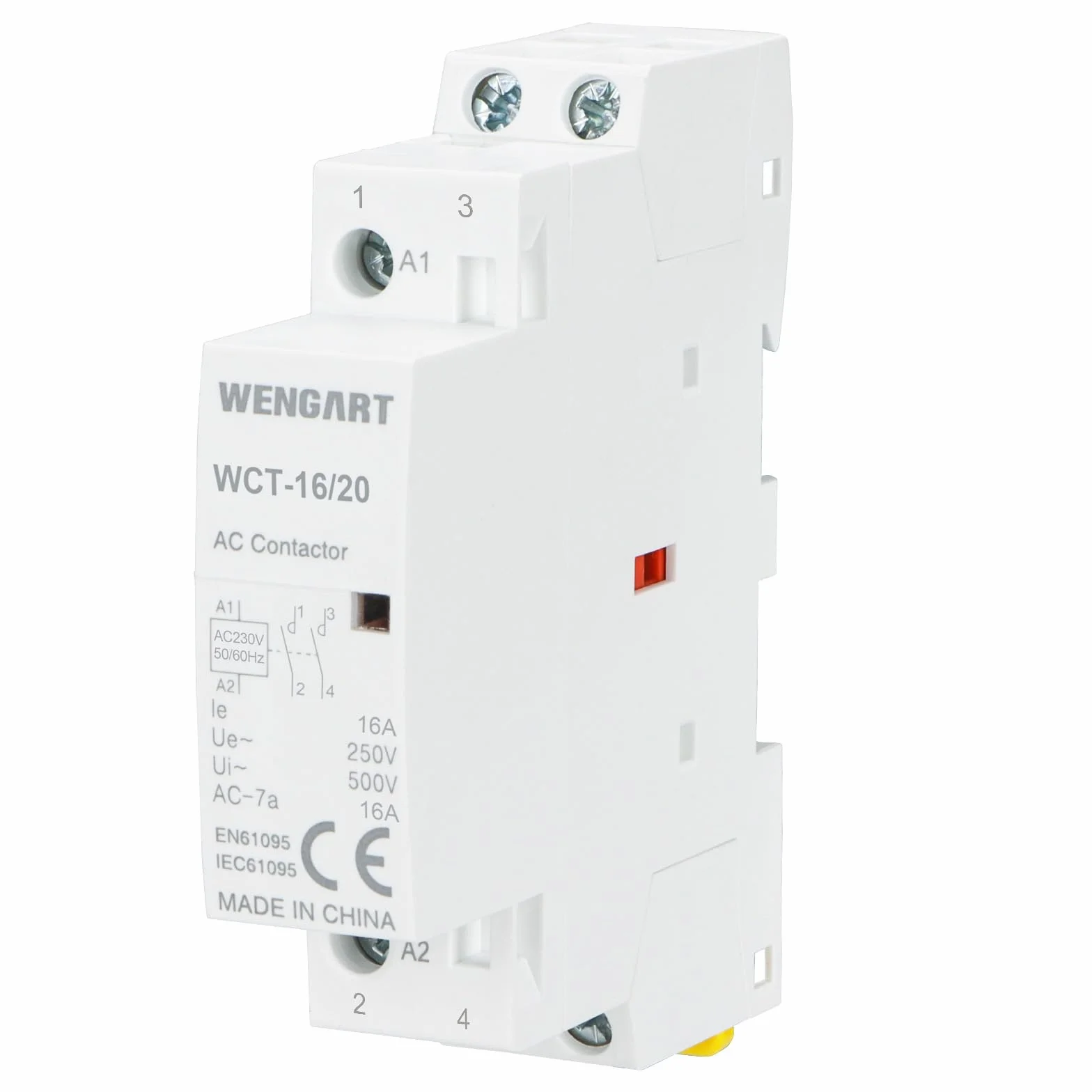Wengart Ochrona AC WCT-16,50/60Hz, AC230V, 16A, biała, długa żywotność, cicha praca, energooszczędna, kompaktowa, bogata w akcesoria konstrukcja do urządzeń gospodarstwa domowego i silników (2NO)