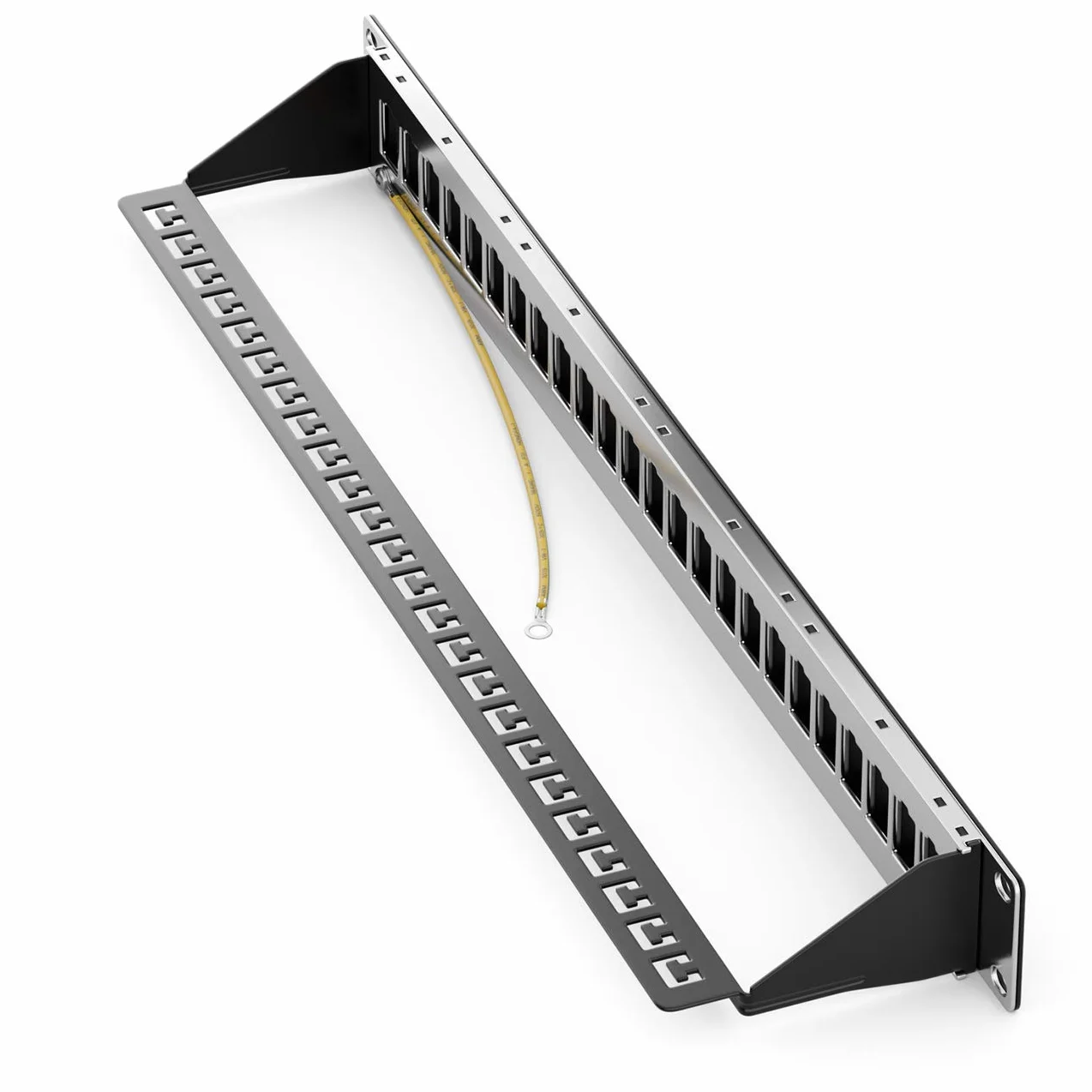 deleyCON 24 Port Patchpanel Pole Modularne do Modułów Keystone 1 HE 19" Zoll Montaż w Szafie Kompatybilne CAT5 CAT6 CAT7 CAT8 LAN Sieć Kabel Instalacyjny Czarny