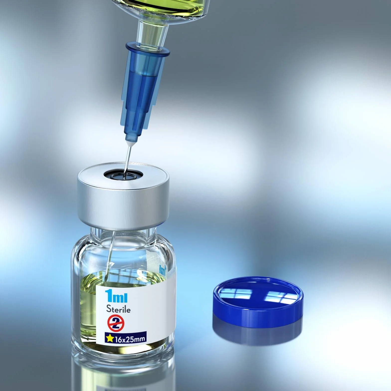 1ml, sterylne, puste, szklane fiolki z samoregenerującym się portem wtryskowym i zakrętką, 10 sztuk