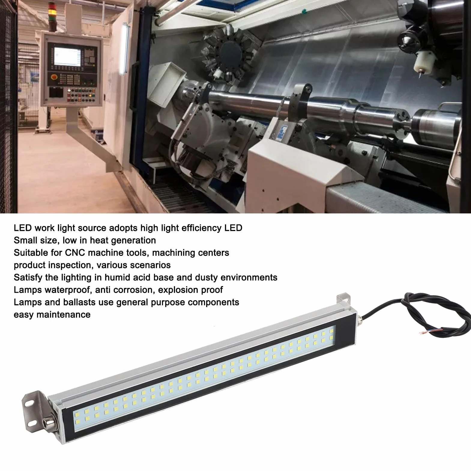Oświetlenie lampy LED maszyn przemysłowych, IP67 Wodoodporny przeciwwybuchowy 24V 36V 12W High Brightness LED Work Light z metalową podstawą obrotową 360 °, Oświetlenie maszyn CNC