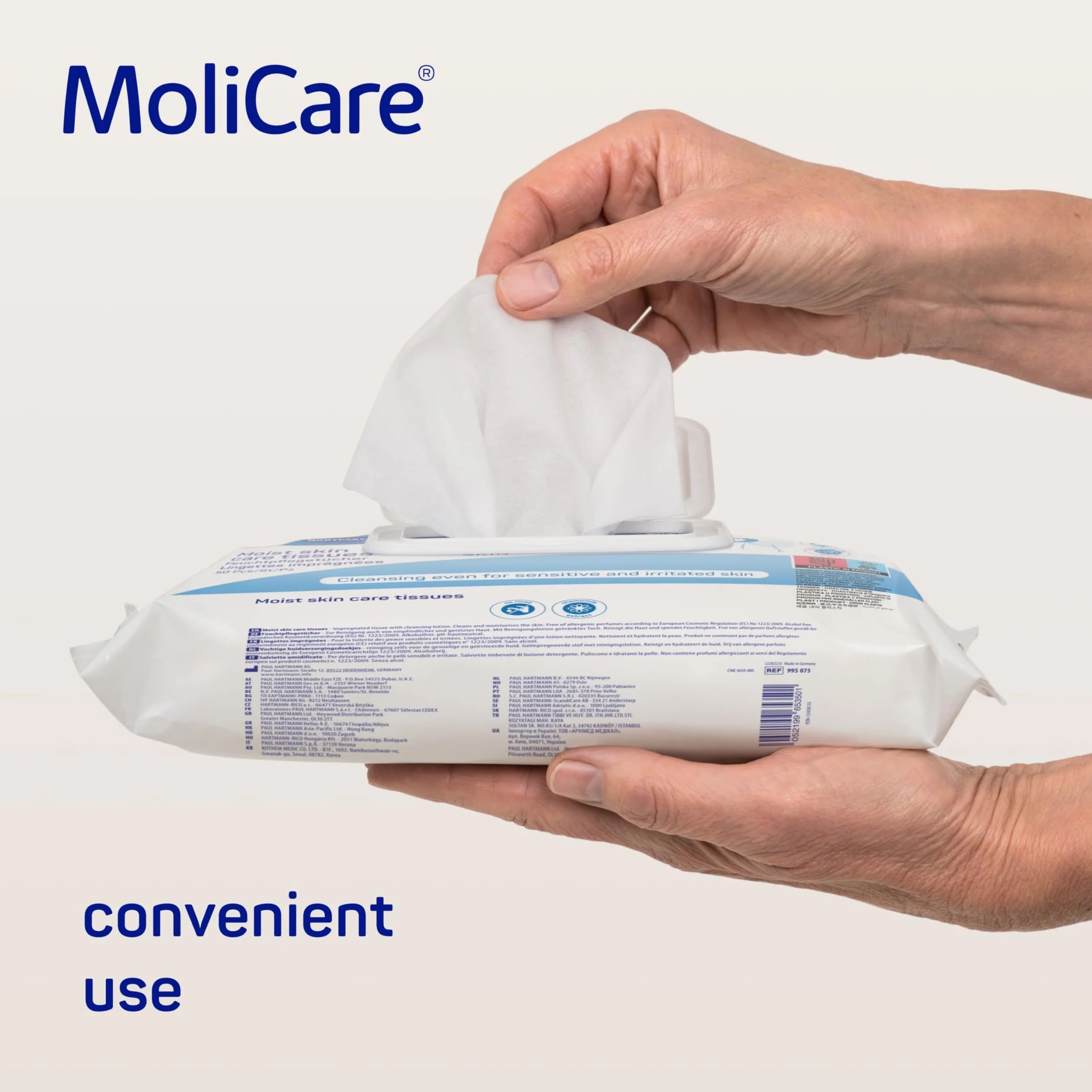 MoliCare Skin - Chusteczki impregnowane na każdą okazję - Wzbogacone rumiankiem - pH Neutralne dla skóry - 50-częściowy worek