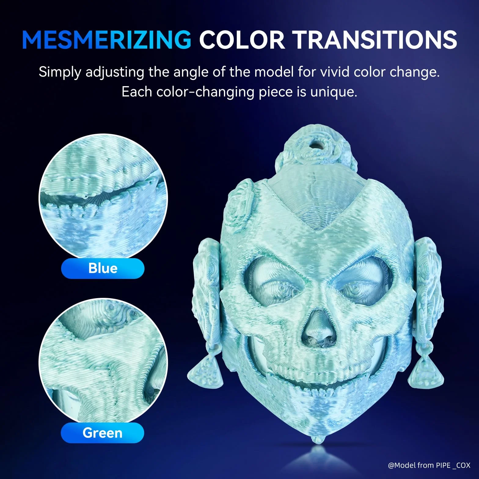 JAYO Filament PLA SILK 1,75 mm 1,1 KG podwójny kolor niebieski+zielony błyszcząca jedwabista powierzchnia zmiana koloru 360° dokładność +/-0,02 mm