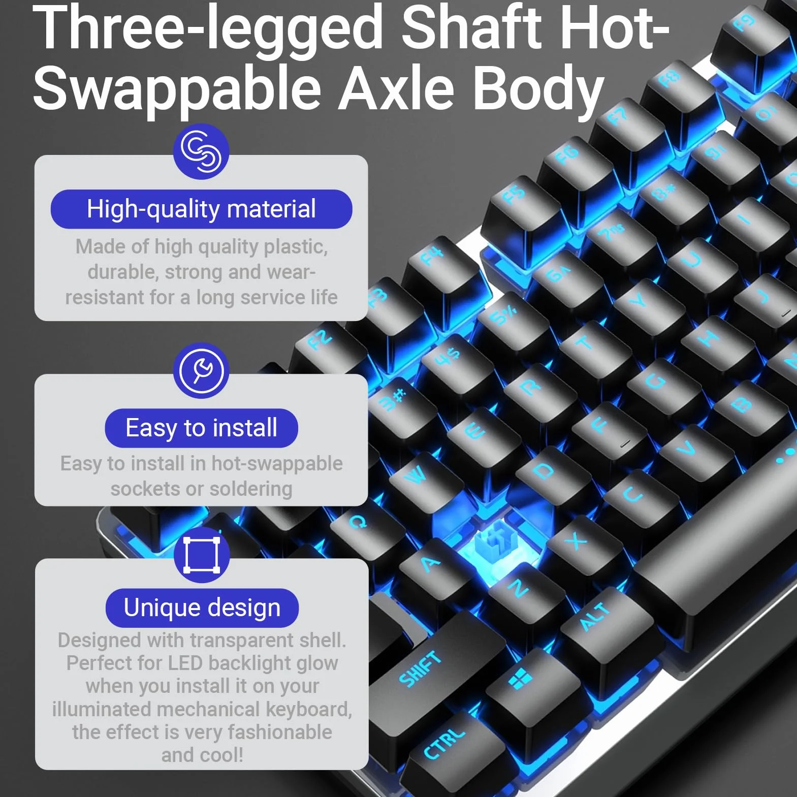 24 mechaniczne przełączniki klawiatury do Cherry Mx Switch, części zamienne, 3-pinowa klawiatura, specjalny przełącznik zastępczy, pasuje do mechanicznej klawiatury gamingowej Mx RGB (niebieski