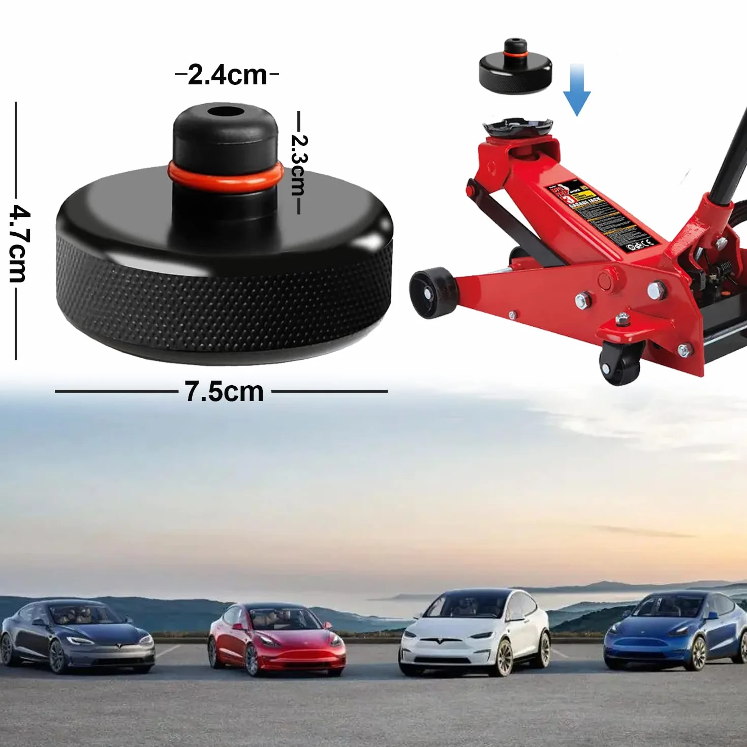 Bowfar 4 sztuki gumowych nakładek na podnośnik samochodowy do Tesla Model 3/Y/X/S Jack Pad, akcesoria z pudełkiem do przechowywania, chroni akumulator Tesla i obudowę