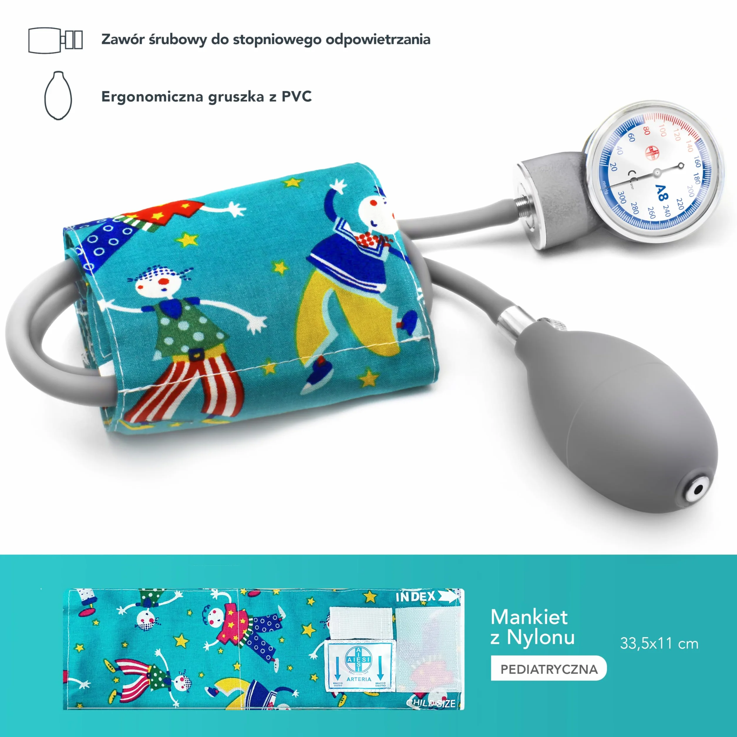AIESI® Ciśnieniomierz Profesjonalny Pediatryczny aneroid klasyczny model dla dzieci PRECISION A8, 24 miesiące Gwarancji