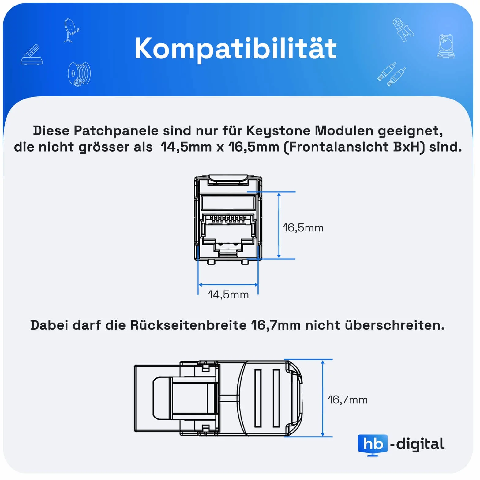 HB-DIGITAL 12-portowy panel krosowy modułowy do modułów Keystone ekranowany czarny 1HE montaż w stelażu TIA568A kabel TIA568B