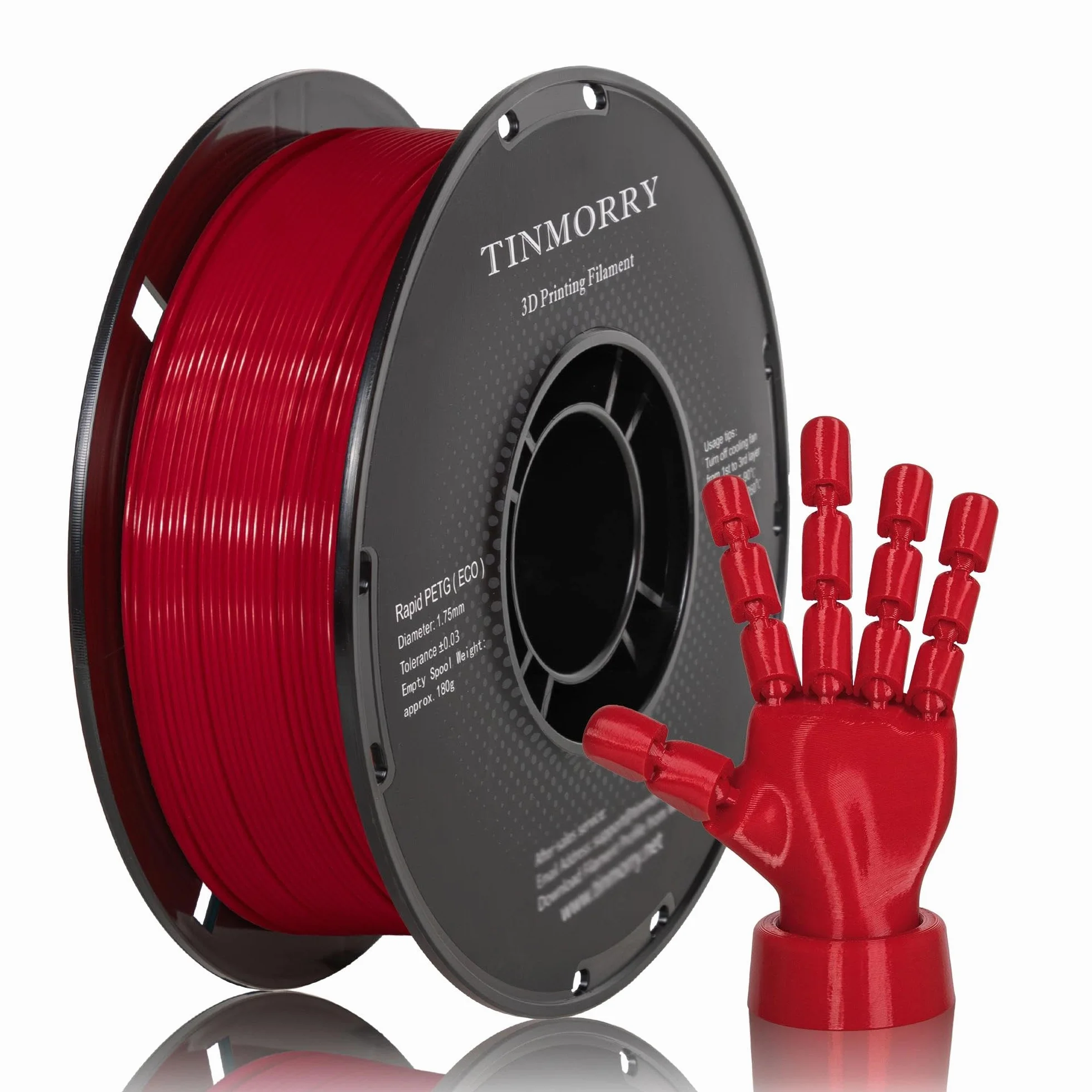 Filament PETG 1.75 mmm, TINMORRY Szybki filament PETG-Eco do druku 3D, Kompatybilny z większością drukarek 3D FDM, 1 KG 1 szpula, Ciemnoczerwony