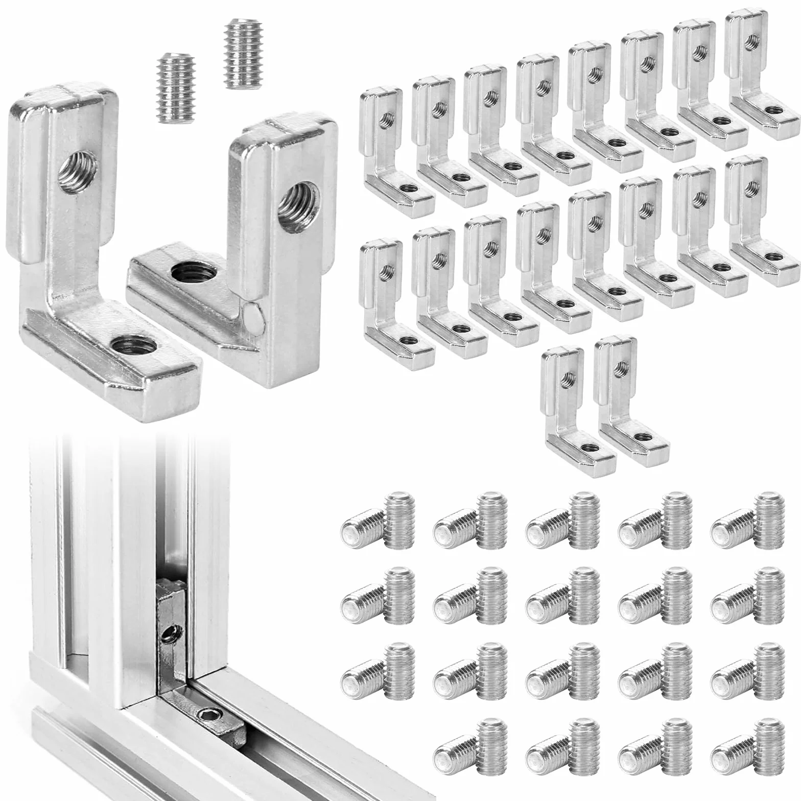 20 sztuk kątowników wewnętrznych z rowkiem T, 3030 M6 profil aluminiowy, łącznik 6 T Slot 90°, łącznik narożny wewnętrzny z 40 śrubami, profile aluminiowe, łączniki kątowe do profilu aluminiowego