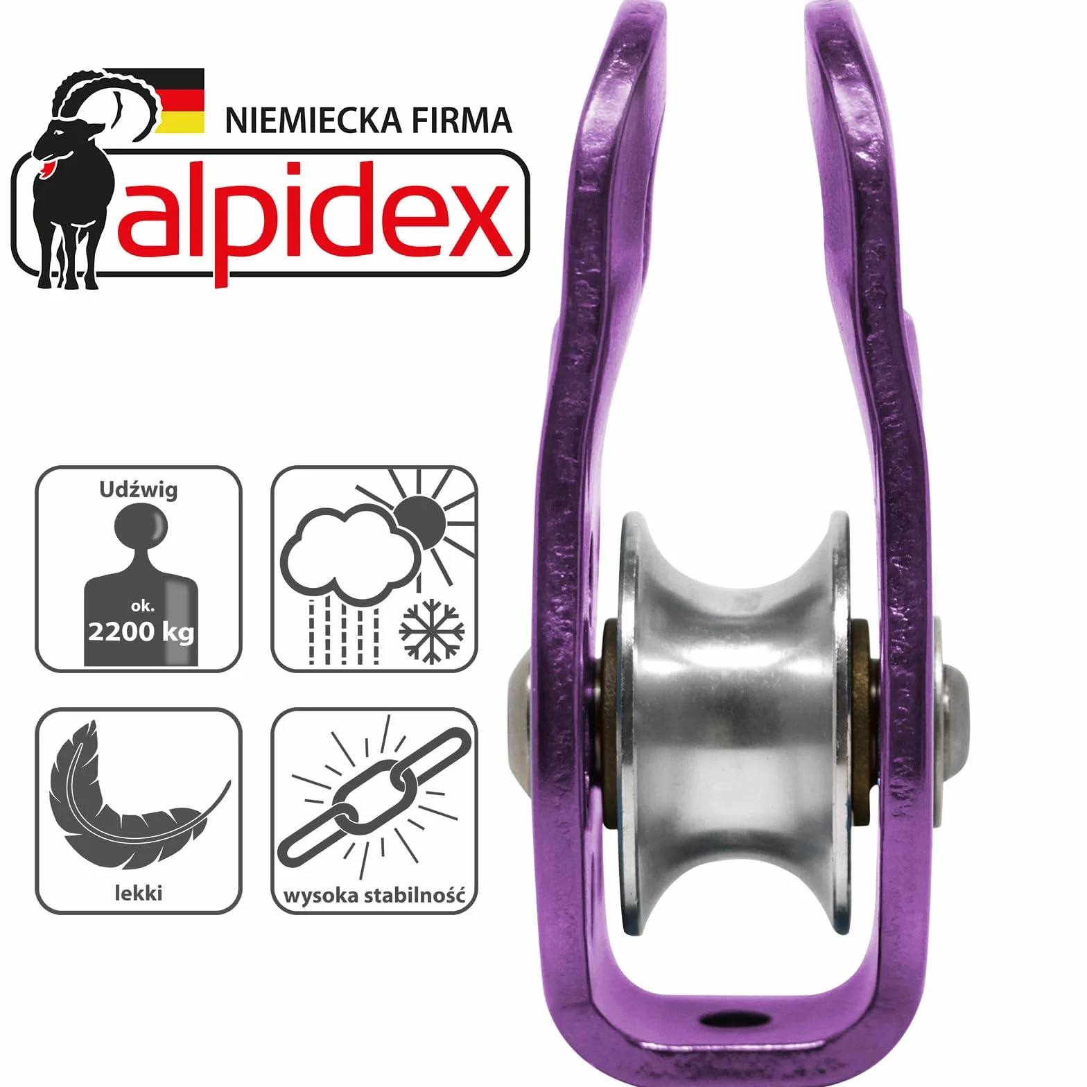 ALPIDEX Rolka Do Wspinaczki 22 kN Fix Pulley Blok Koła Pasowego EN12278