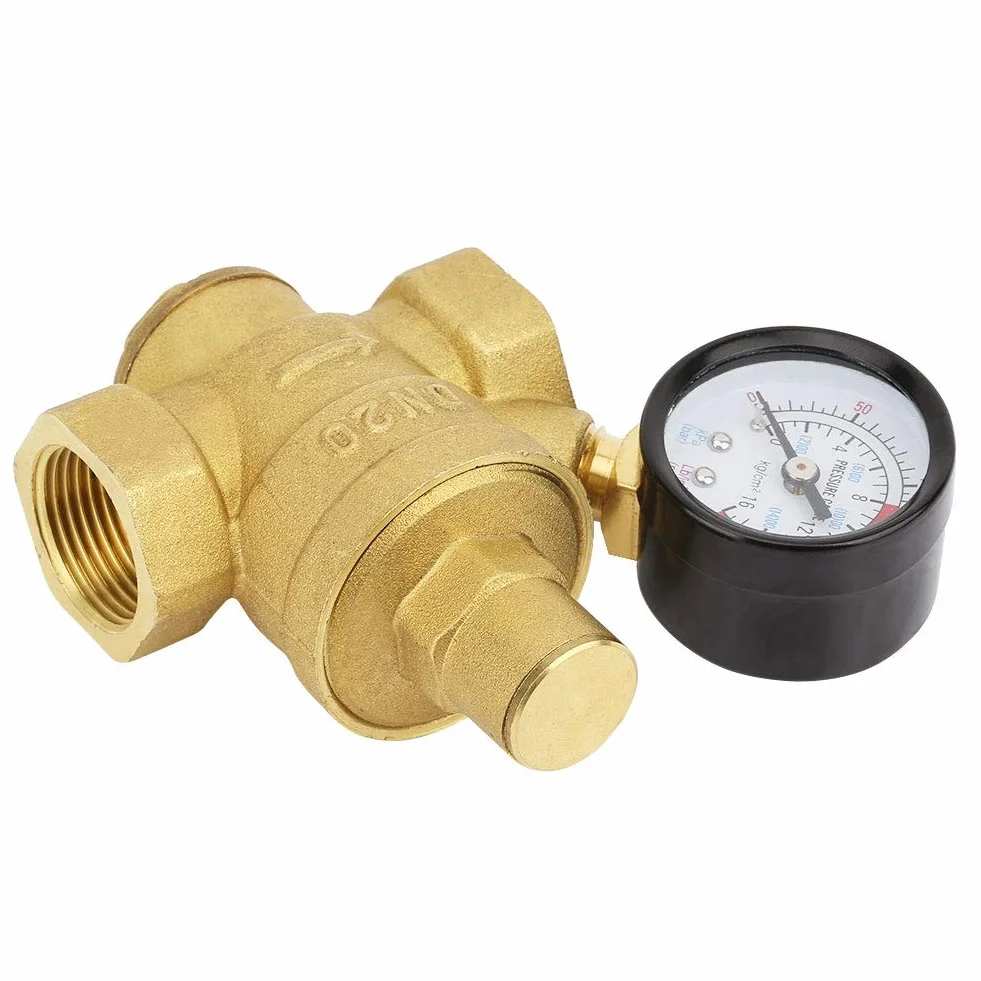 Zawór zmniejszający ciśnienie, DN20 3/4" mosiężny zawór zmniejszający ciśnienie wody 3/4" regulowany regulator ciśnienia wody gwint zaworu z miernikiem manometru