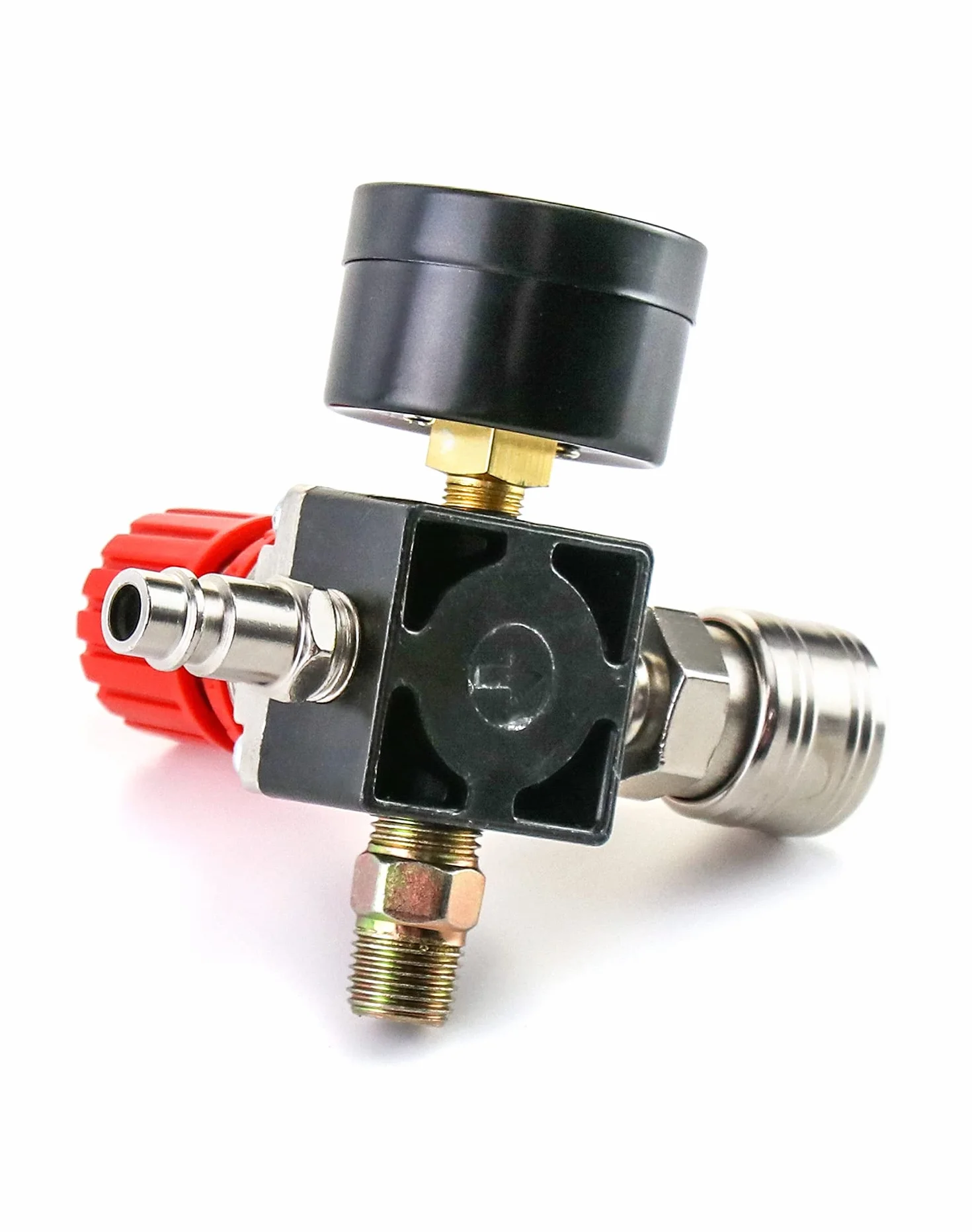 QWORK® Regulator ciśnienia sprężarki powietrza, zawór regulacji ciśnienia w standardzie UE 1/4" Zawór przełączający ciśnienie z manometrem 175PSI 12Bar do sprężarki powietrza (4 otwory)