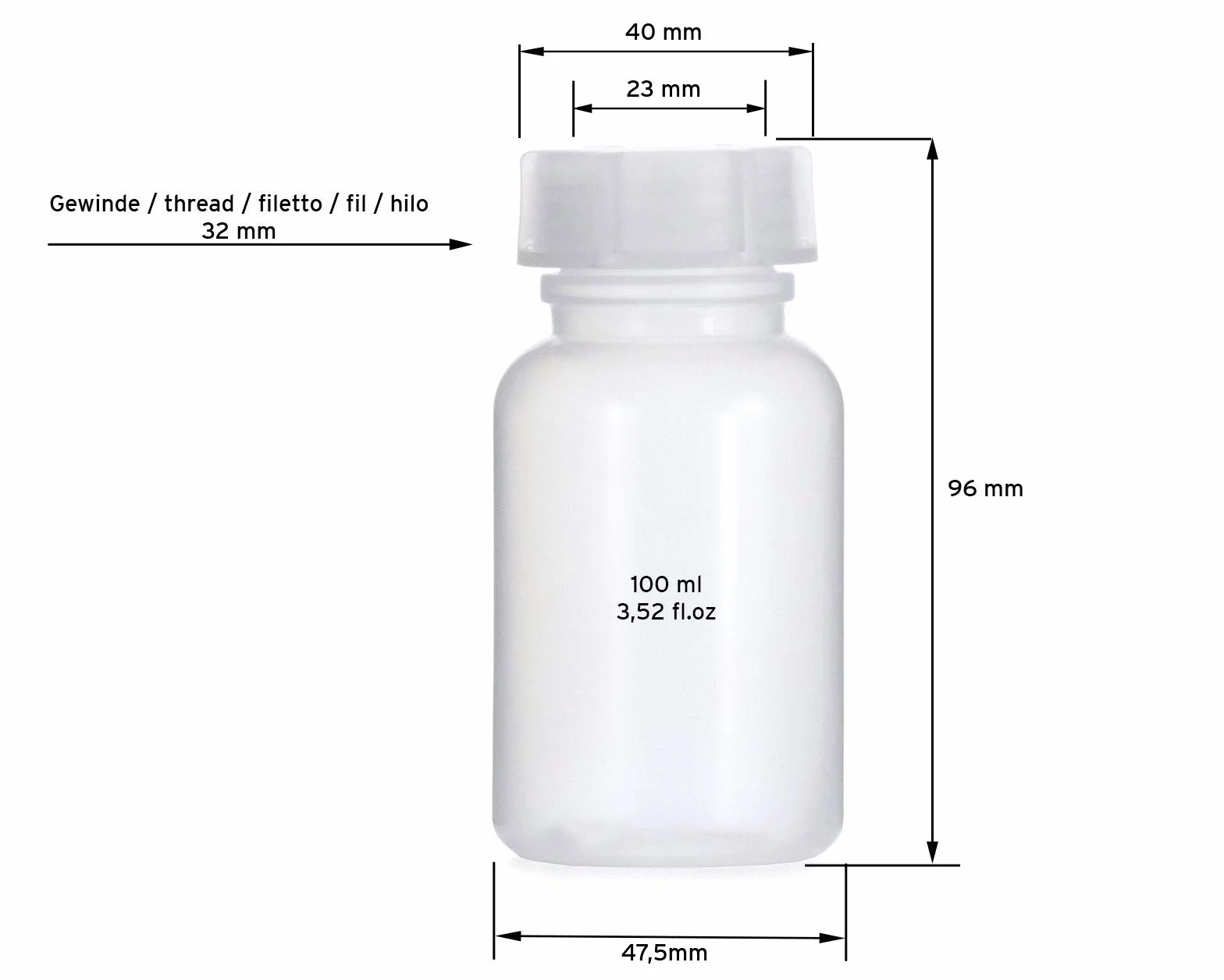 Octopus 5 x 100 ml Butelki z Szeroką Szyjką LDPE z Nakrętką - Pojemniki Chemiczne i Laboratoryjne do Przechowywania w Laboratorium, Kuchni lub Hobby