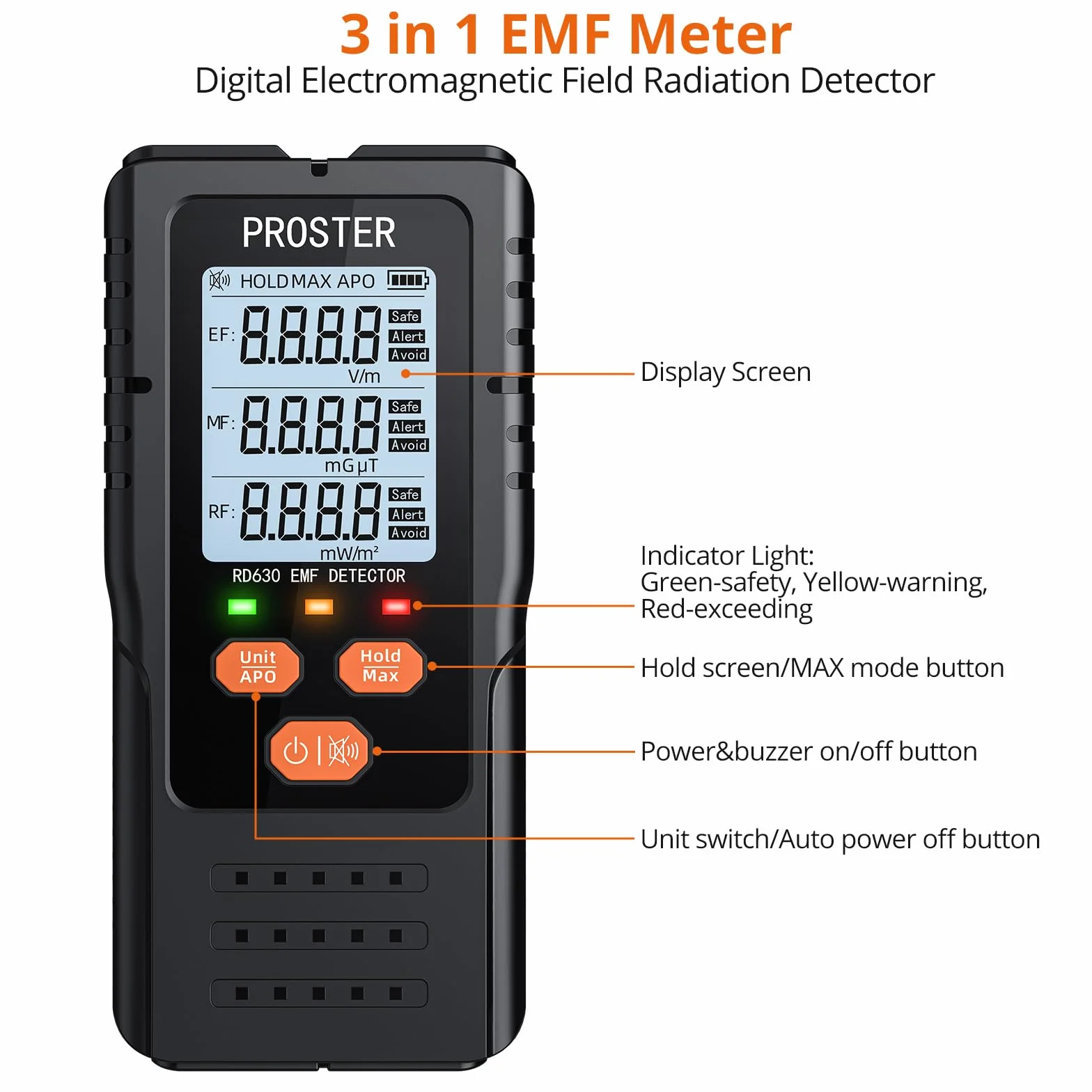 Proster EMF cyfrowy detektor promieniowania 3 w 1 EF RF MF do inspekcji WiFi 5G