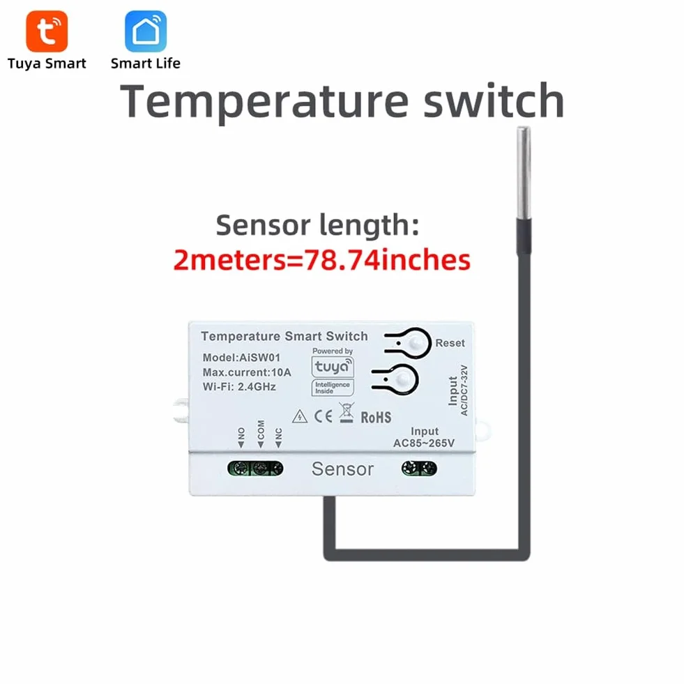 Włączony czujnik temperatury Tuya do WiFi 2,4G, z sondą 2M do precyzyjnego wykrywania temperatury