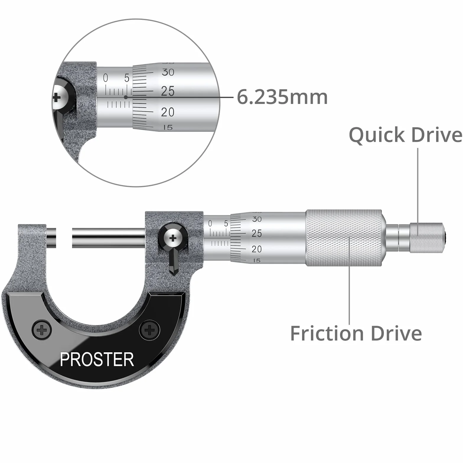 Proster Mikrometr zewnętrzny 0-25 mm (0,01 mm podziałki) metryczny zacisk zewnętrzny z kluczem zerowym i pudełkiem do pakowania wysoki zewnętrzny mikrometr metryczny precyzyjne narzędzie maszynowe