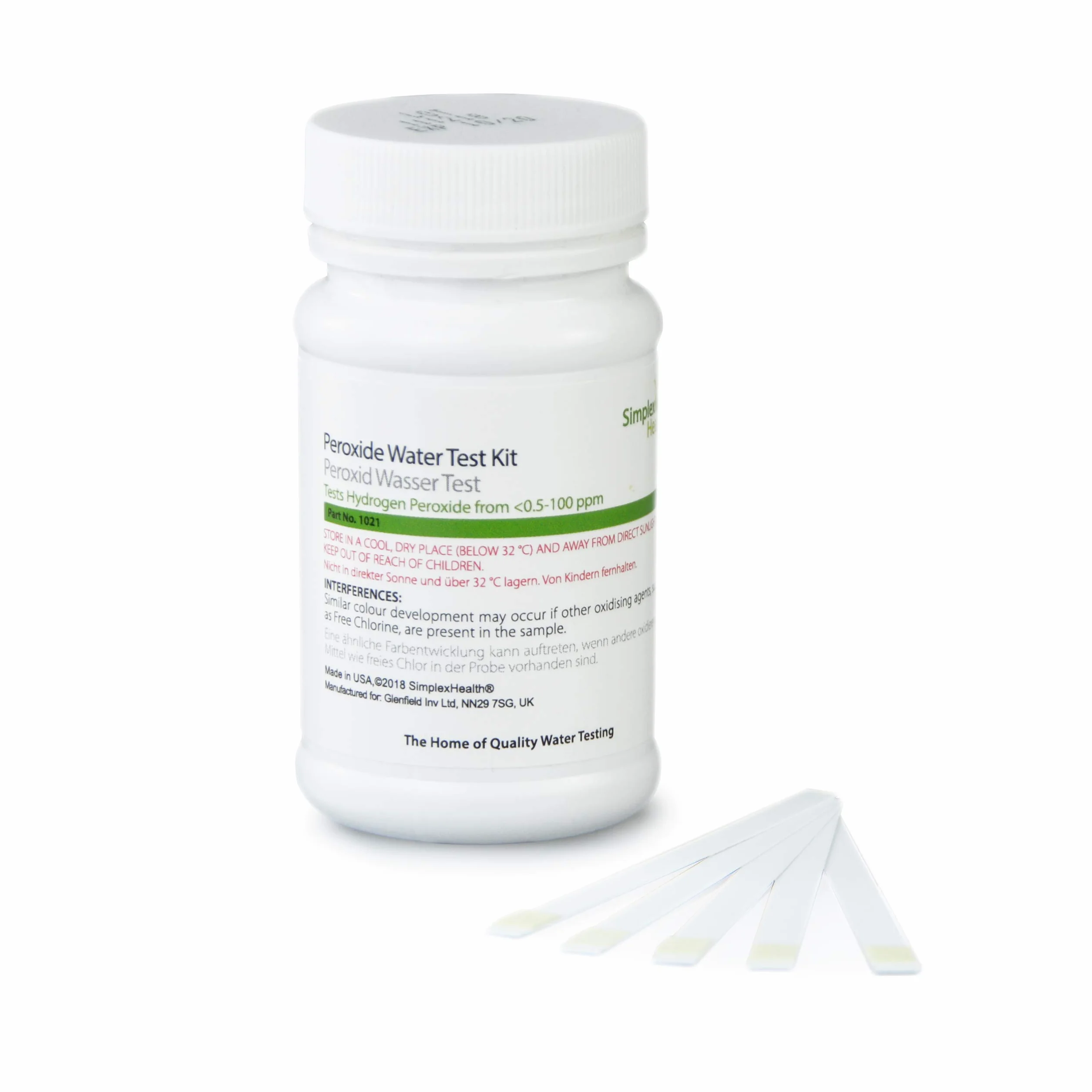 SimplexHealth paski testowe na wodę kontrolną nadtlenku (50 pasków) 0,5-100 ppm