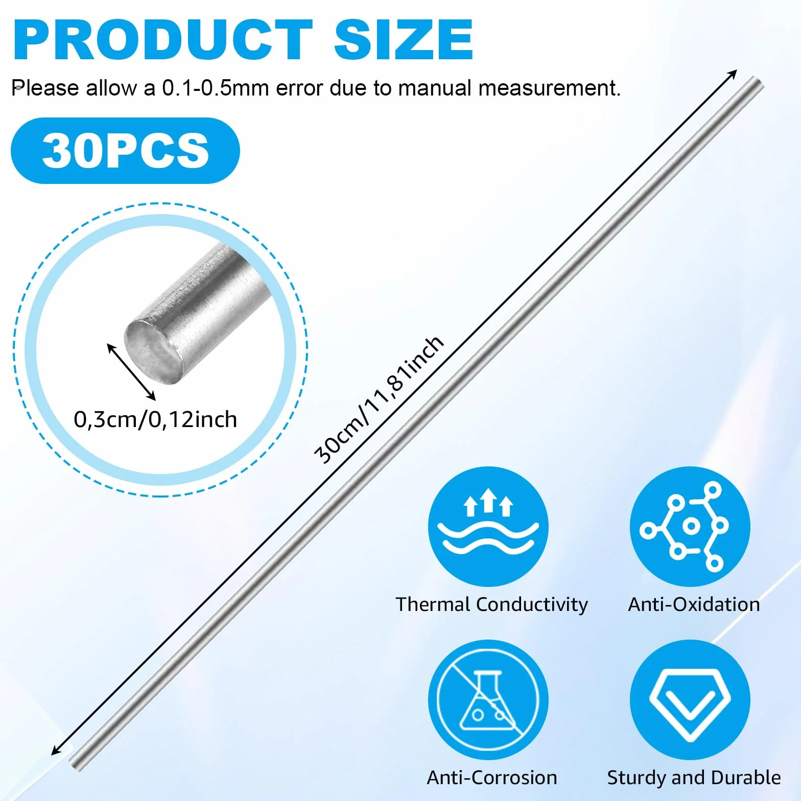 YAYODS 30 sztuk prętów ze stali nierdzewnej 3mm x 300mm - stal nierdzewna 304 Solidny okrągły pręt, metalowa rura, okrągłe pręty, okrągła rura do rękodzieła - pełny okrągły pręt, okrągła stal do