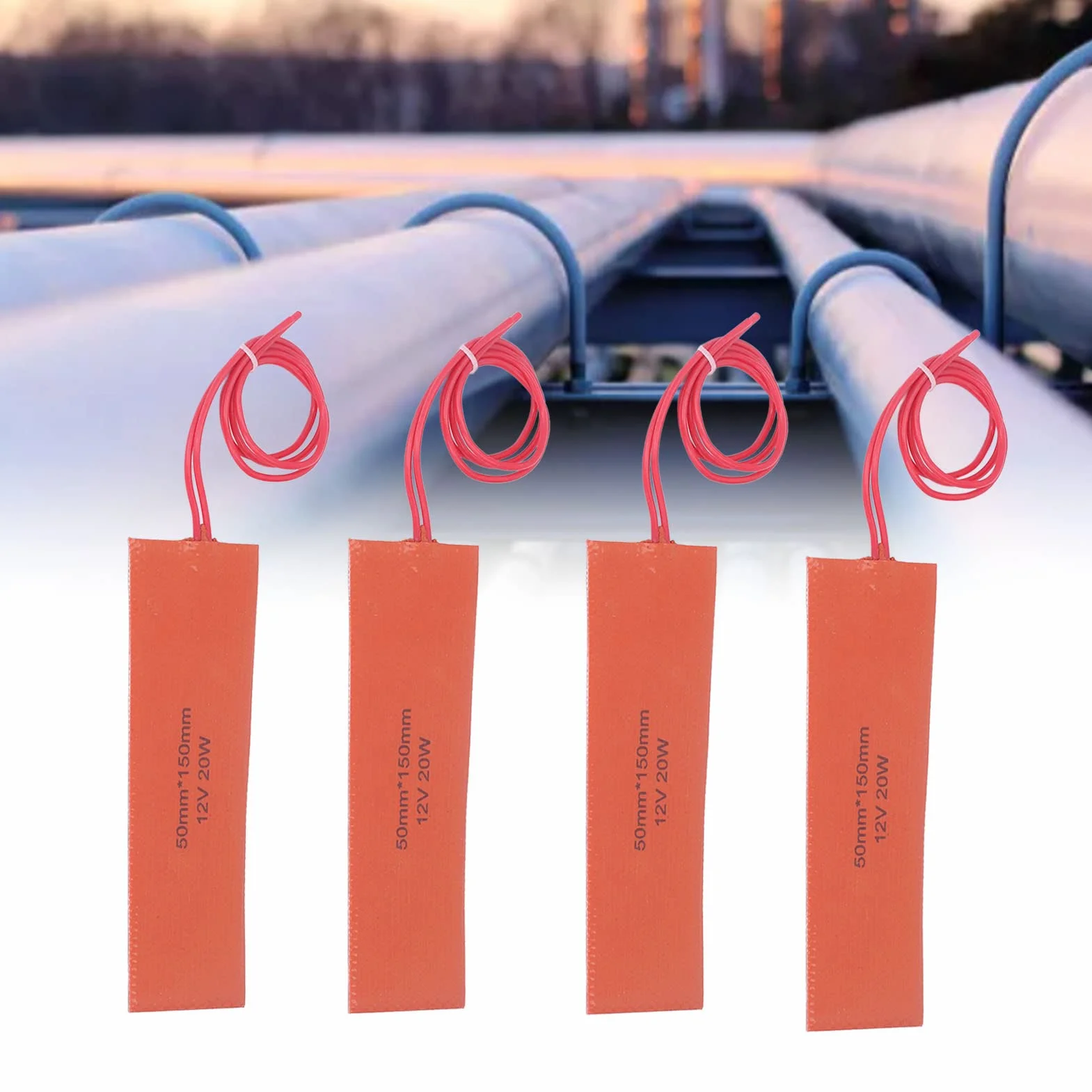 Silikonowa PodkłAdka Grzewcza, 4 Szt. Elastyczna Mata Grzewcza 12 V 20 W BęBnowy Podgrzewacz Wiader, 120-150 ℃ Podgrzewacz KubełKowy do Zbiornika z Zaworem Rurowym, 50x150mm