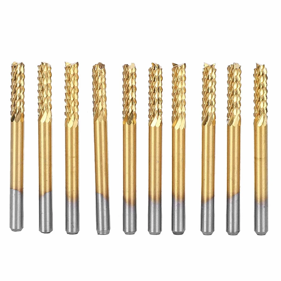 10 stücke 3,175mm Hartmetallfräser Schaftfräser 1/8"schaft Titan Beschichtete CNC PCB Gravur Cutter Bit