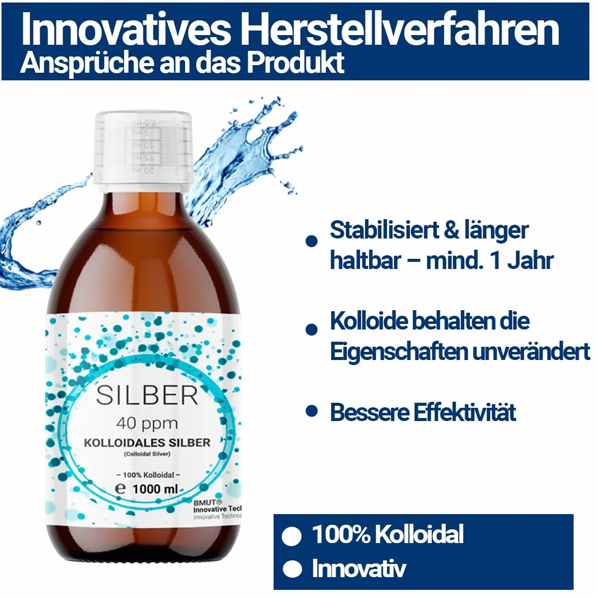 1 x 1000 ml srebro koloidalne (40 ppm) | woda srebrna | woda czysta | 100% koloidalny