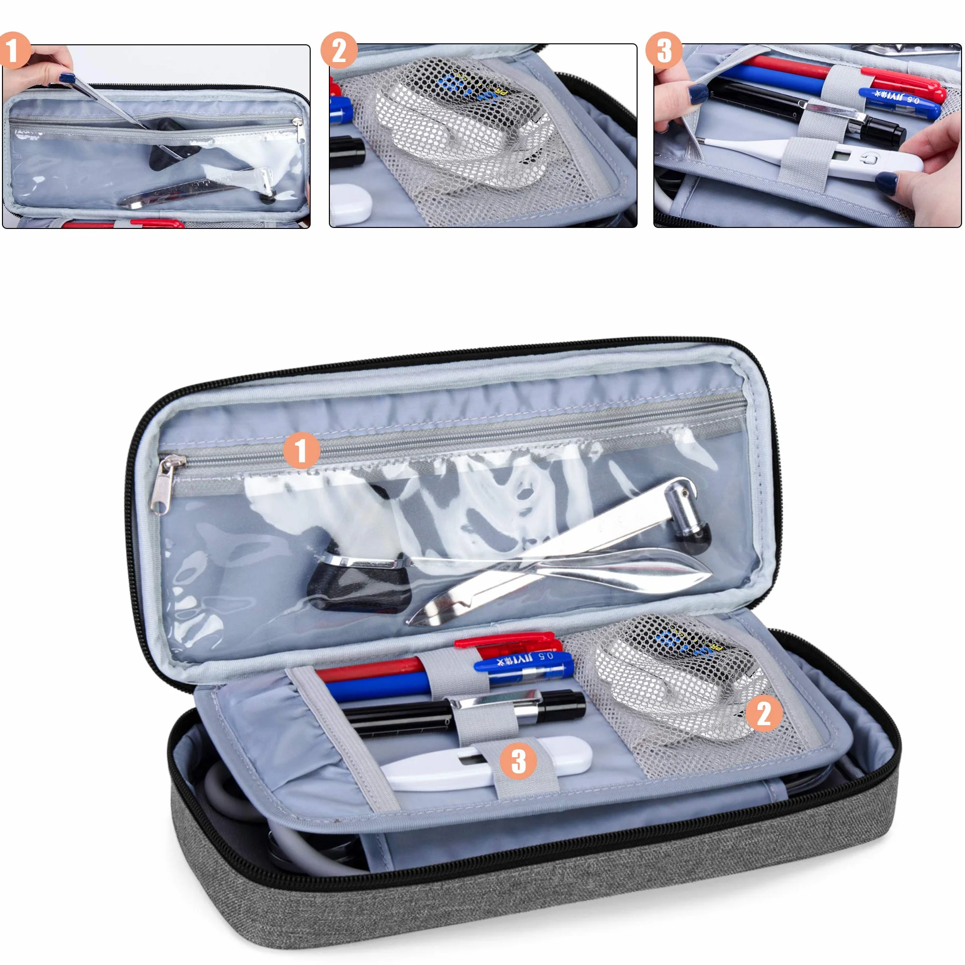 Trunab Torba stetoskopowa Szary z kieszenią wewnętrzną kompatybilna z 3M Littmann MDF ADC