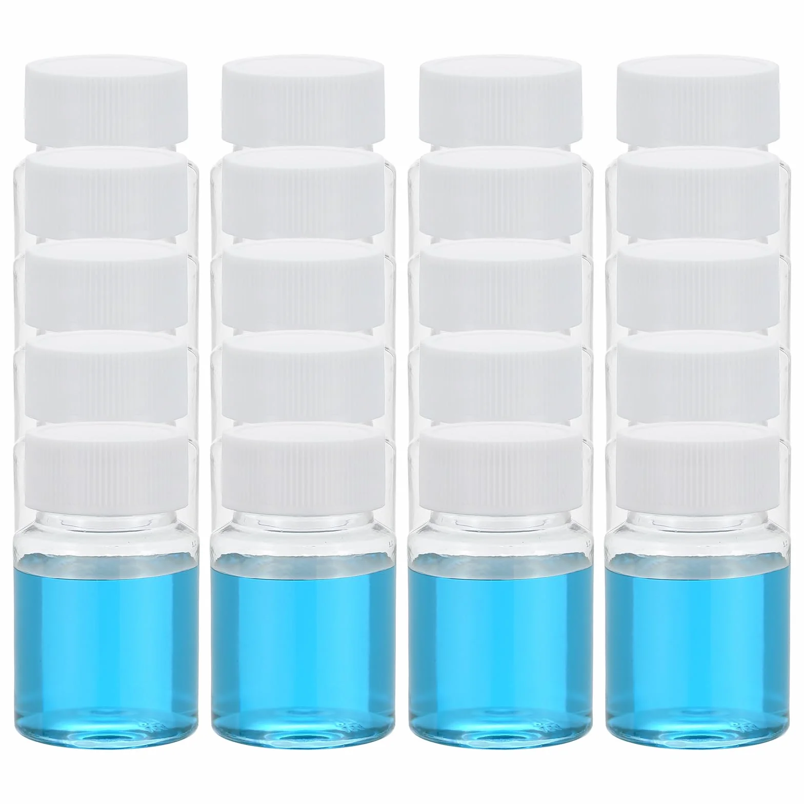PATIKIL 20 szt. 50 ml butelek na odczynniki, okrągłe butelki PET z szerokim otworem z zakrętką do laboratoryjnych płynów do przechowywania próbek stałych, przezroczyste