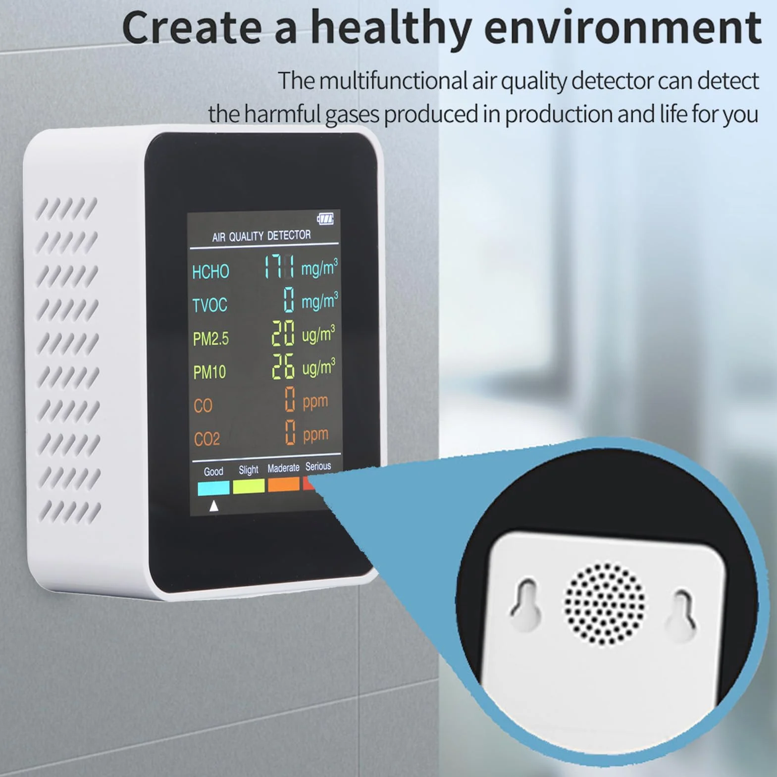 Miernik CO2 Jakości Powietrza Przenośny Detektor Dwutlenku Węgla z Podświetlanym Ekranem LCD CO2 TVOC HCHO PM2.5 PM10 Biały