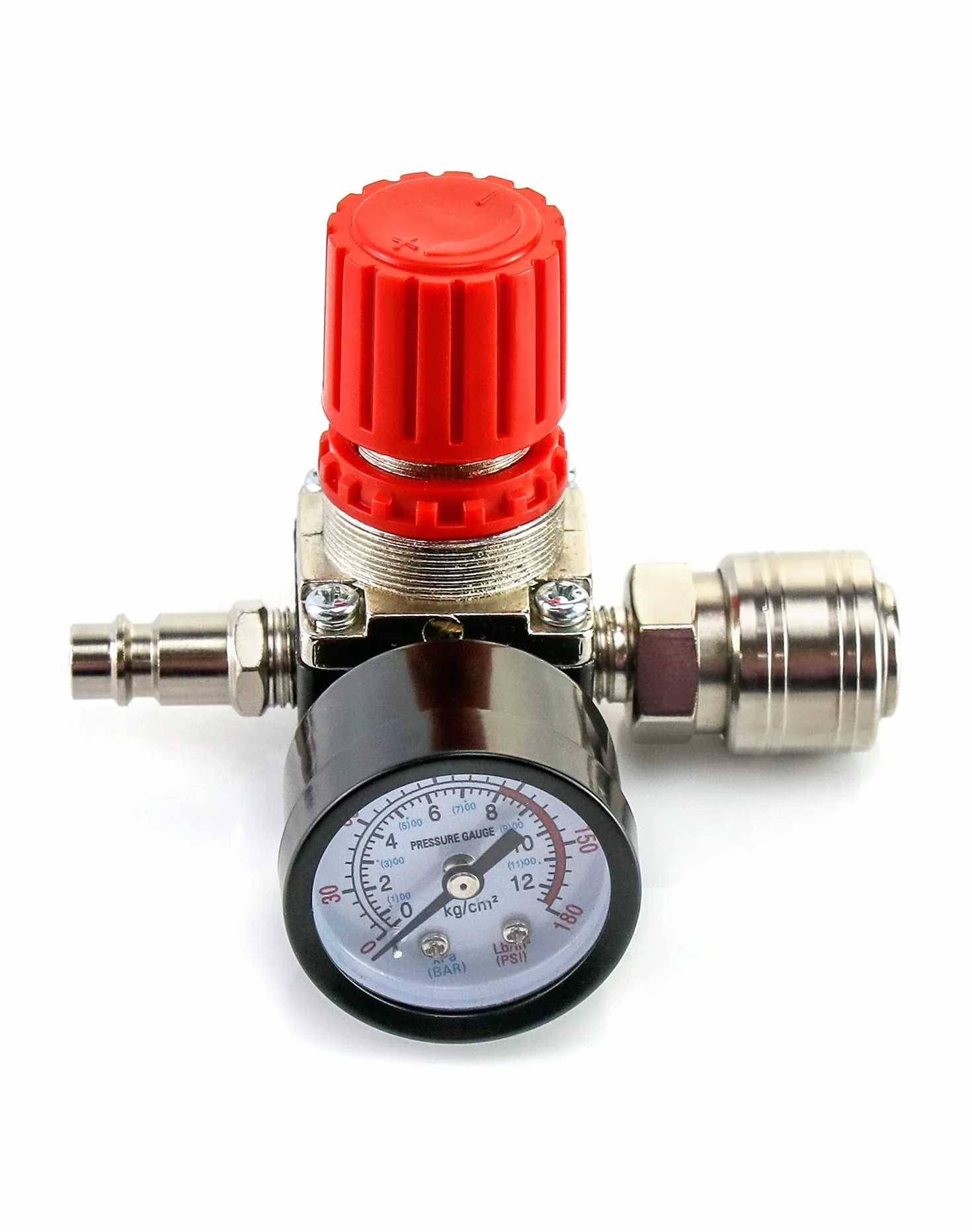 QWORK® Regulator ciśnienia sprężarki powietrza, zawór regulacji ciśnienia w standardzie UE 1/4" Zawór przełączający ciśnienie z manometrem 175PSI 12Bar do sprężarki powietrza (4 otwory)