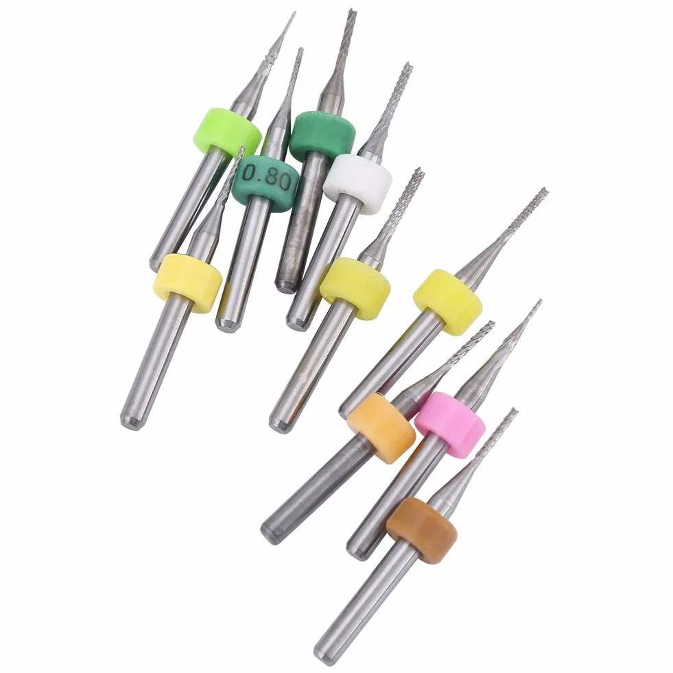 Frezy do grawerowania z węglików spiekanych stalowe 1/8 cala 10 sztuk 0,5-1,4 mm do PCB CNC