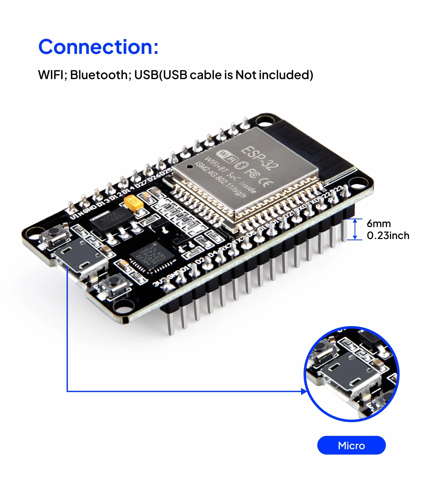 ELEGOO ESP32 Płytka rozwojowa Micro-USB 2.4GHz Dual Modus WiFi+Bluetooth Dual Core Mikrokontroler CP2102 2 sztuki